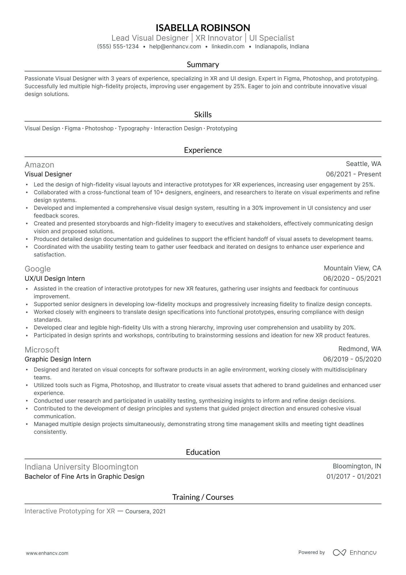 Lead Visual Designer resume example