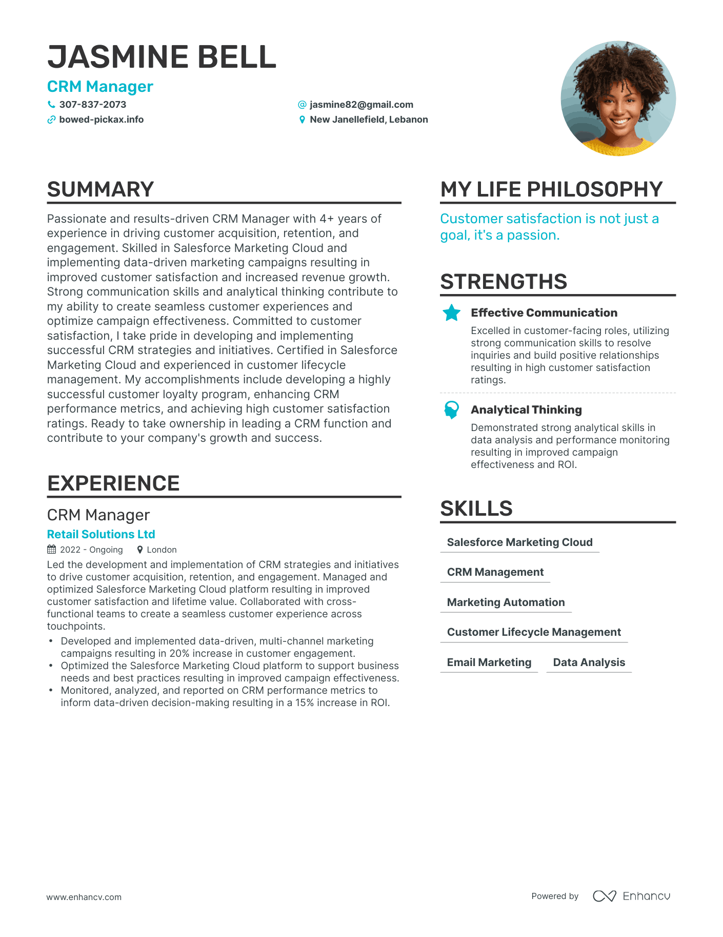 Modern CRM Manager Resume Example