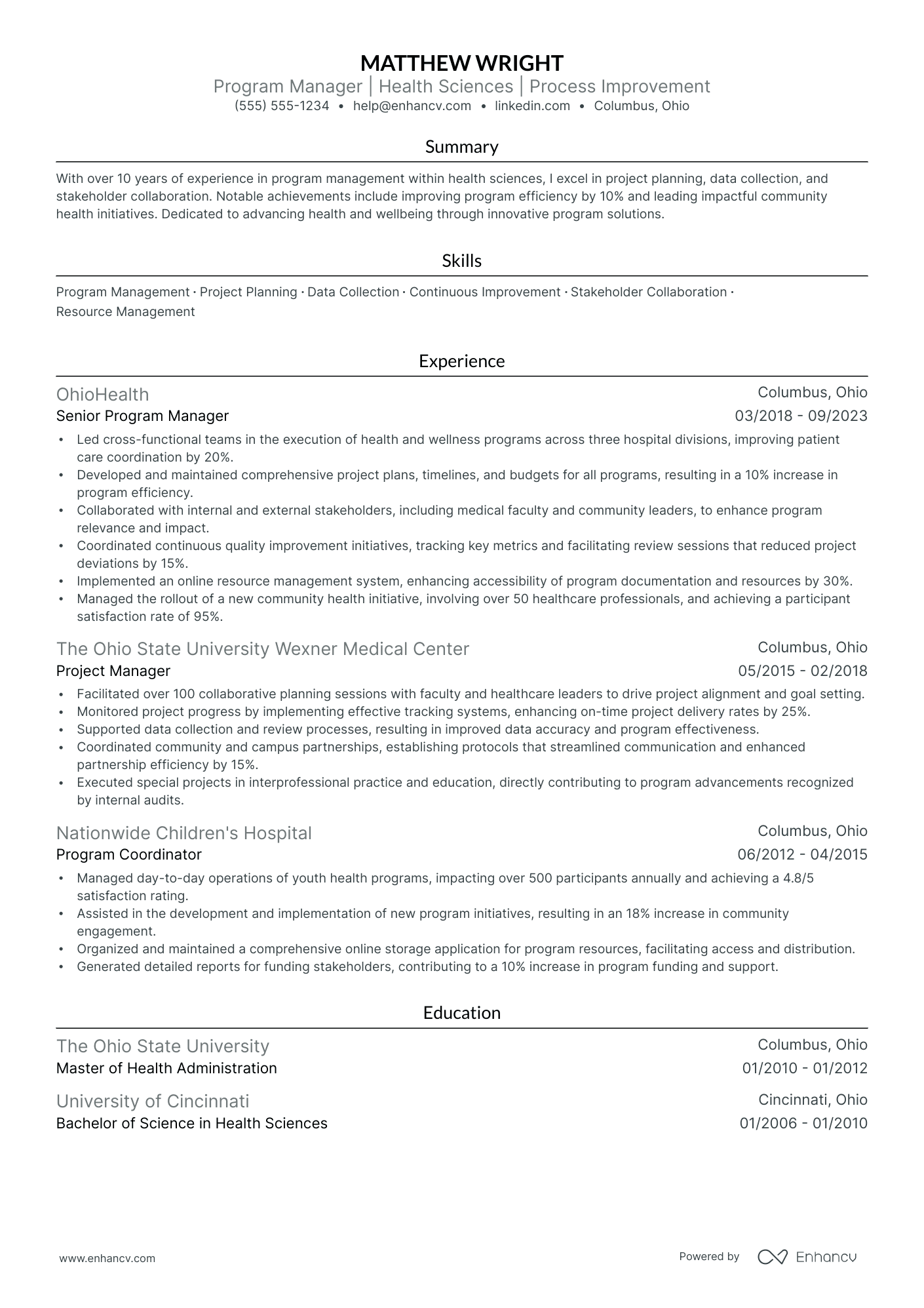 Junior Program Manager resume example