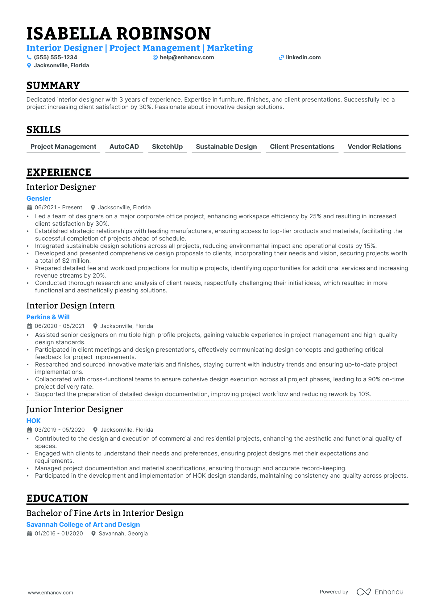 Interior Design Director resume example