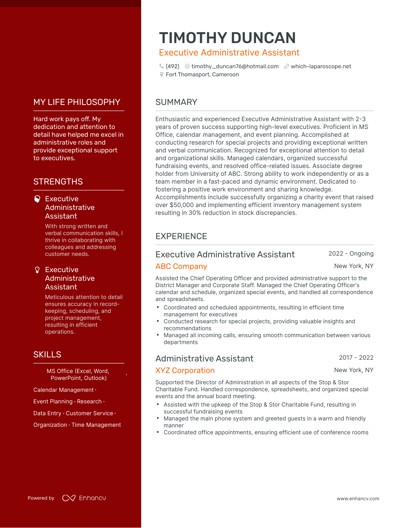 Executive Administrative Assistant resume example