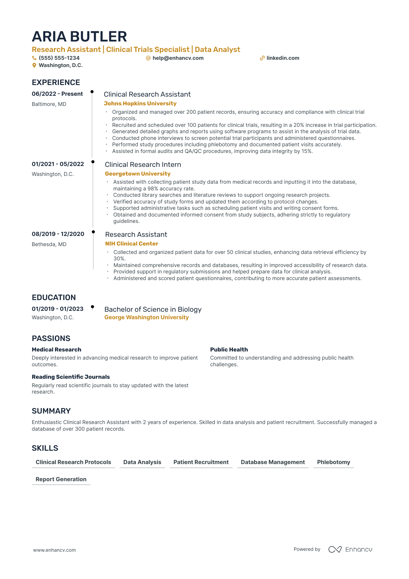 Clinical Research Assistant resume example