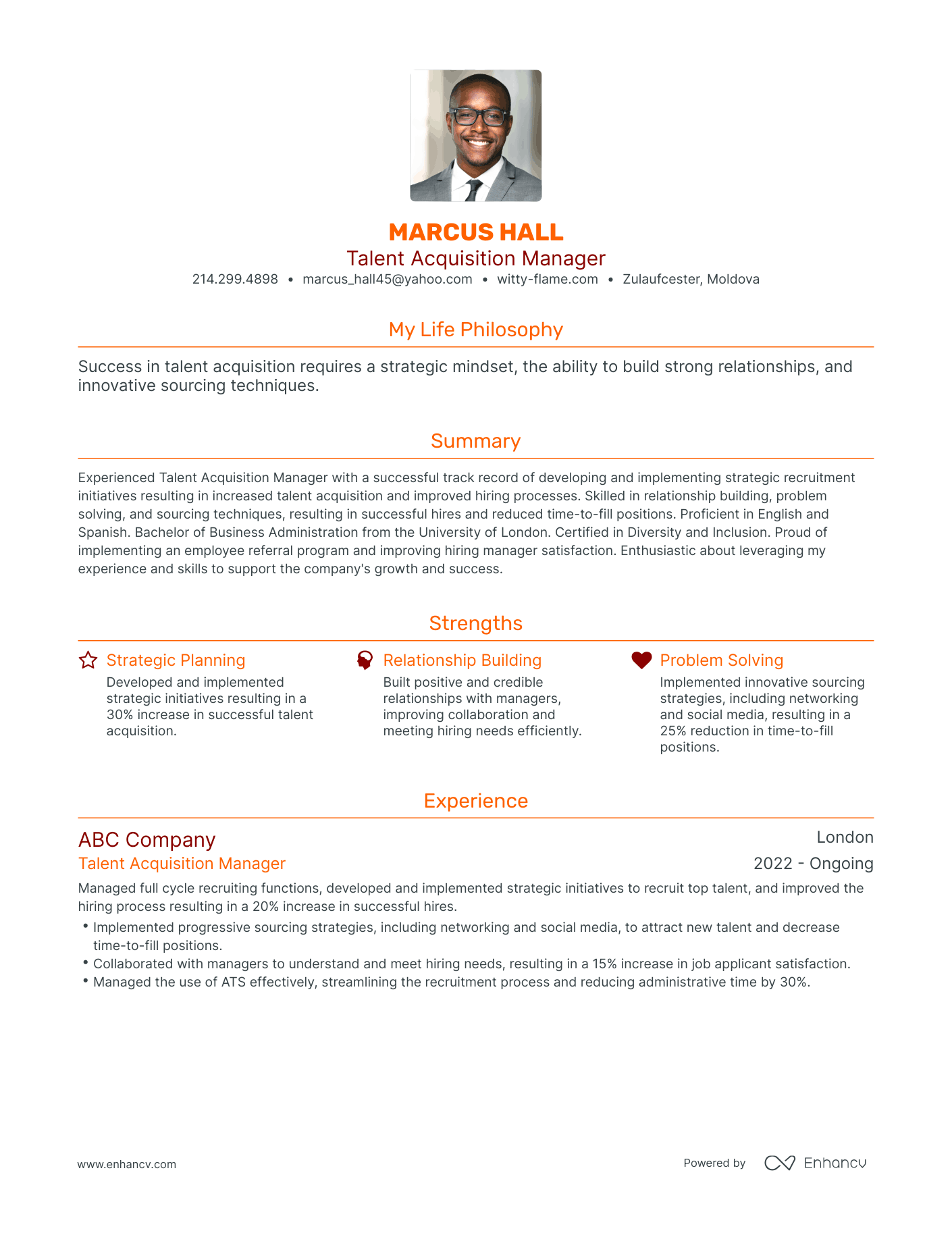 Modern Talent Acquisition Manager Resume Example