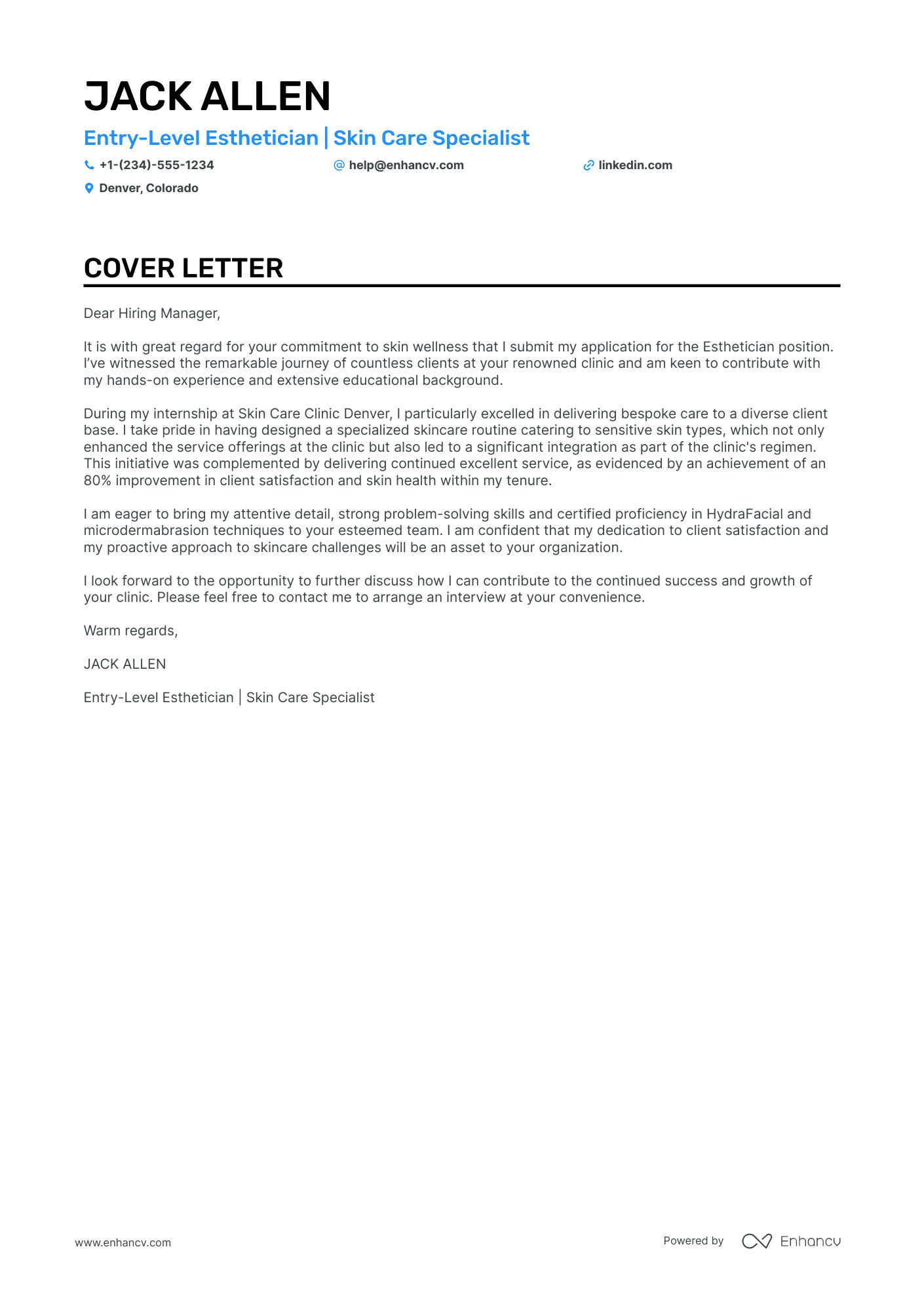 Student Esthetician cover letter