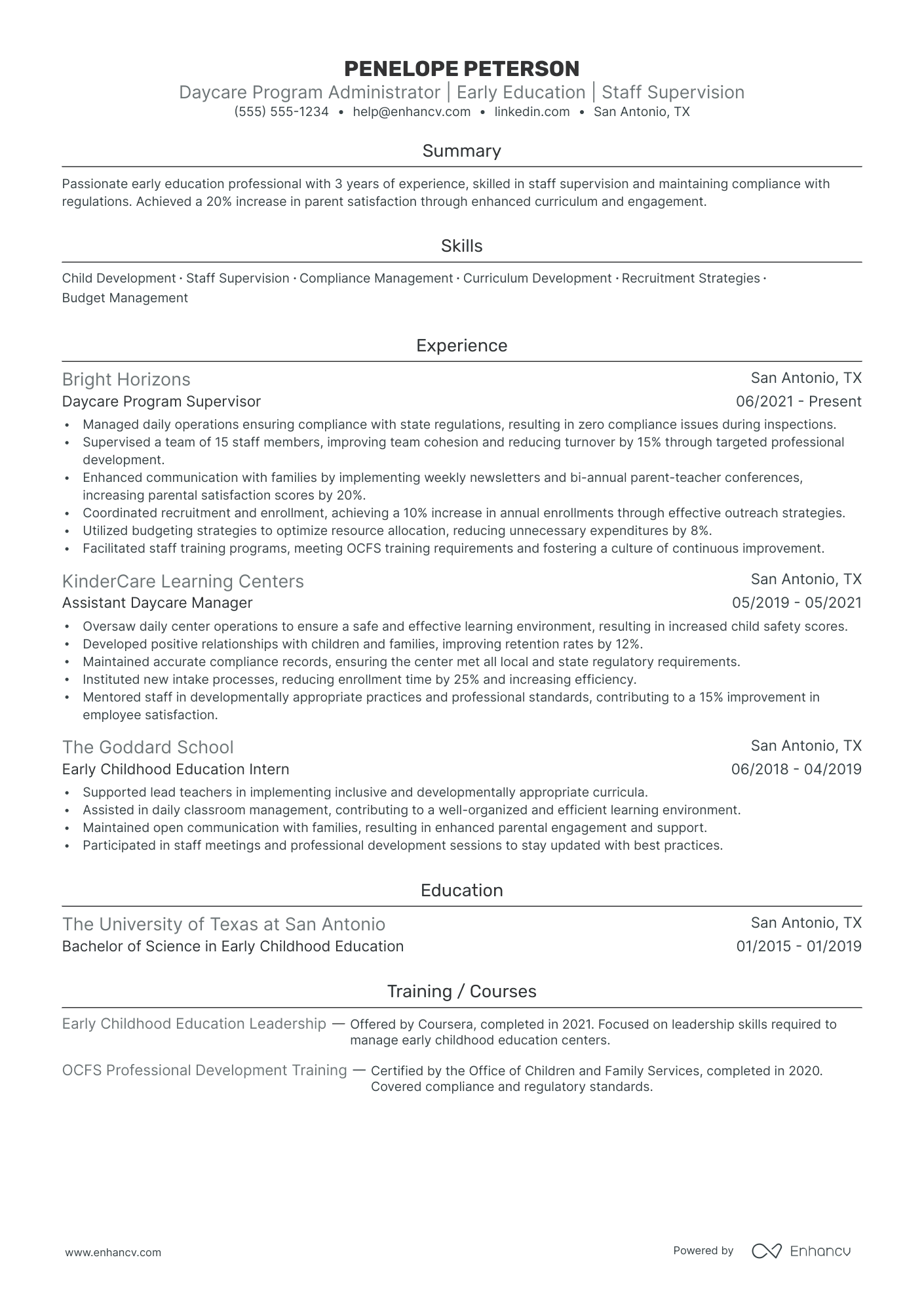 Daycare Administrator resume example