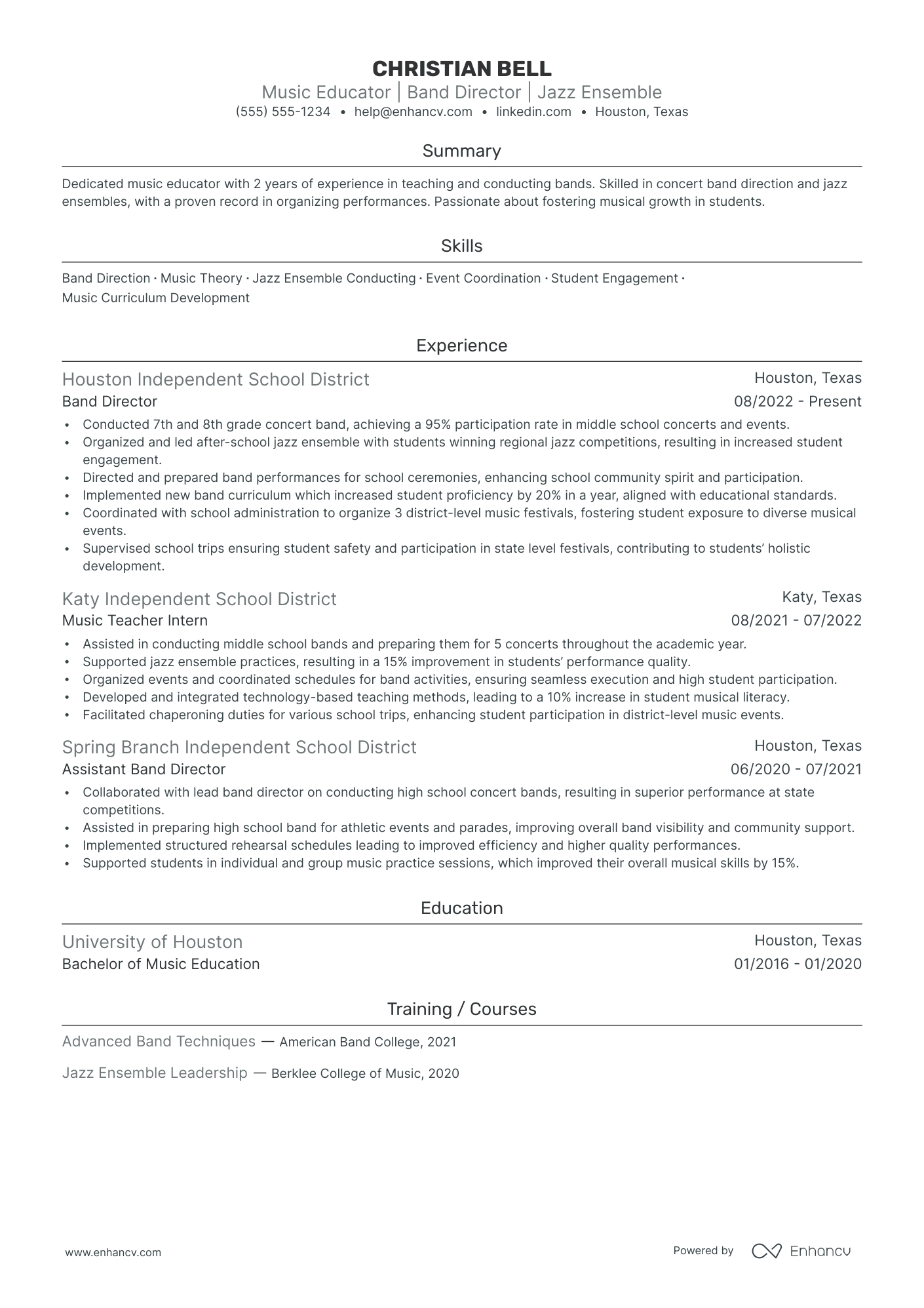 Music Teacher Assistant resume example