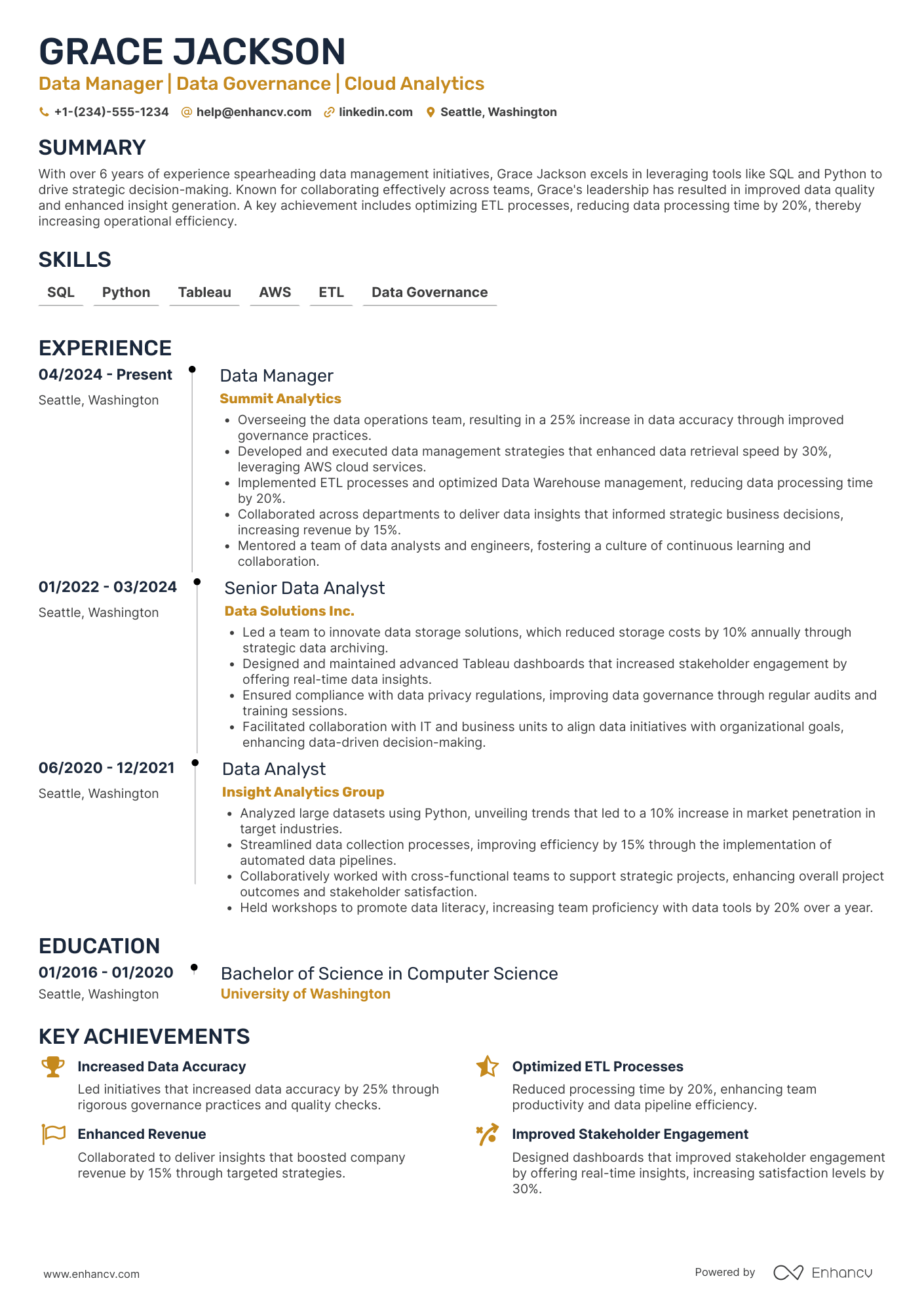 Data Manager resume example