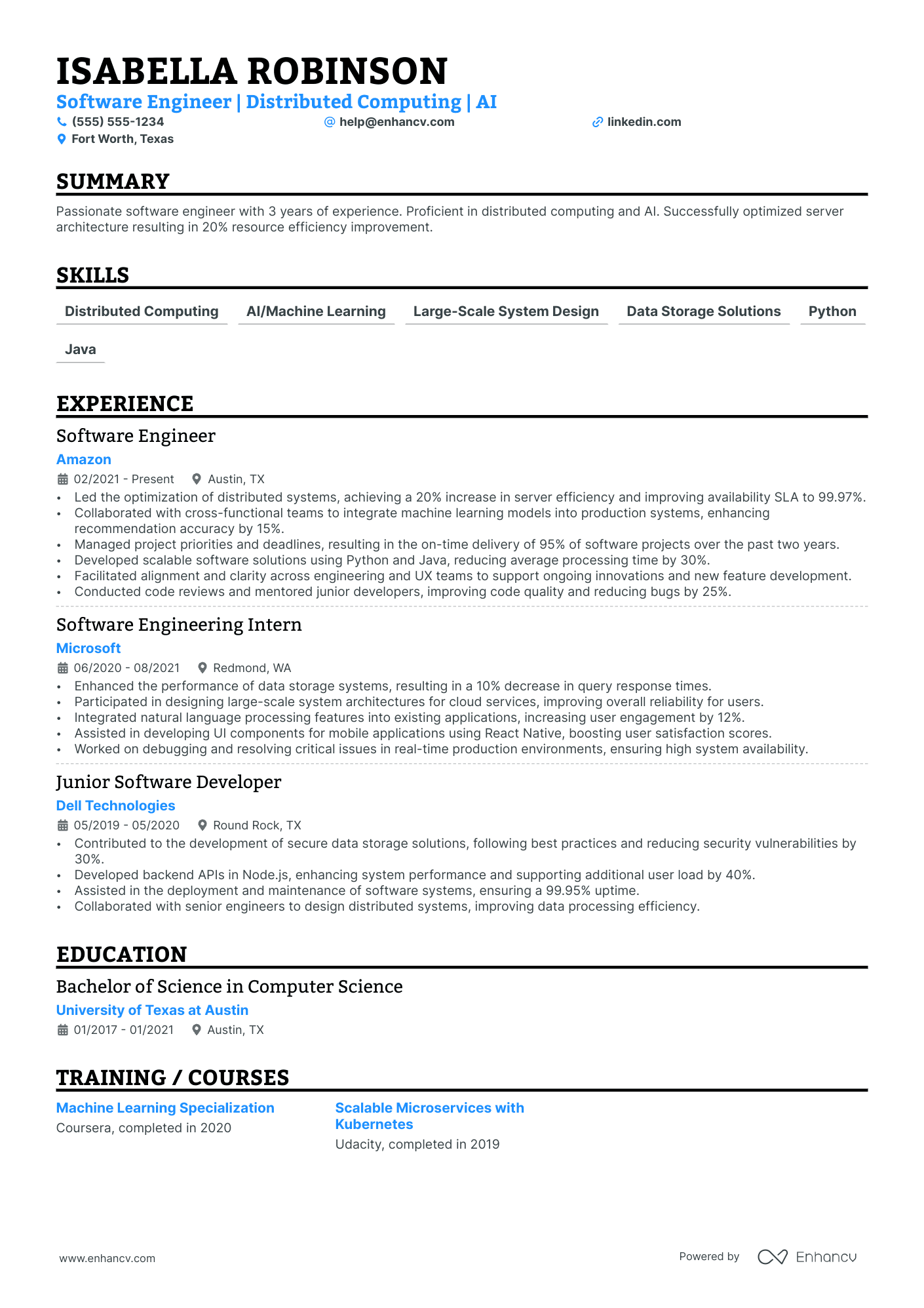 Front-End Software Engineer resume example