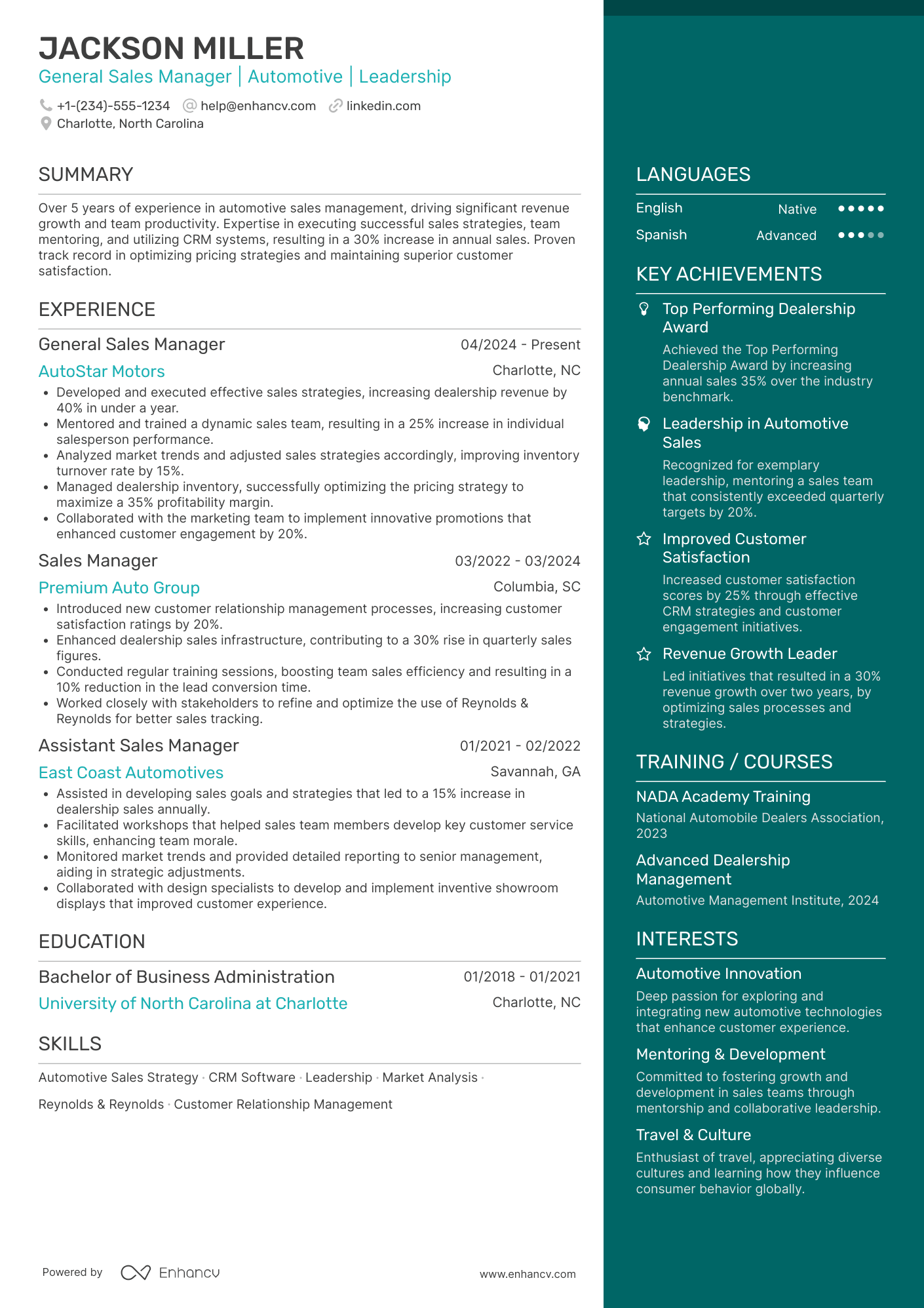 Automotive General Sales Manager resume example