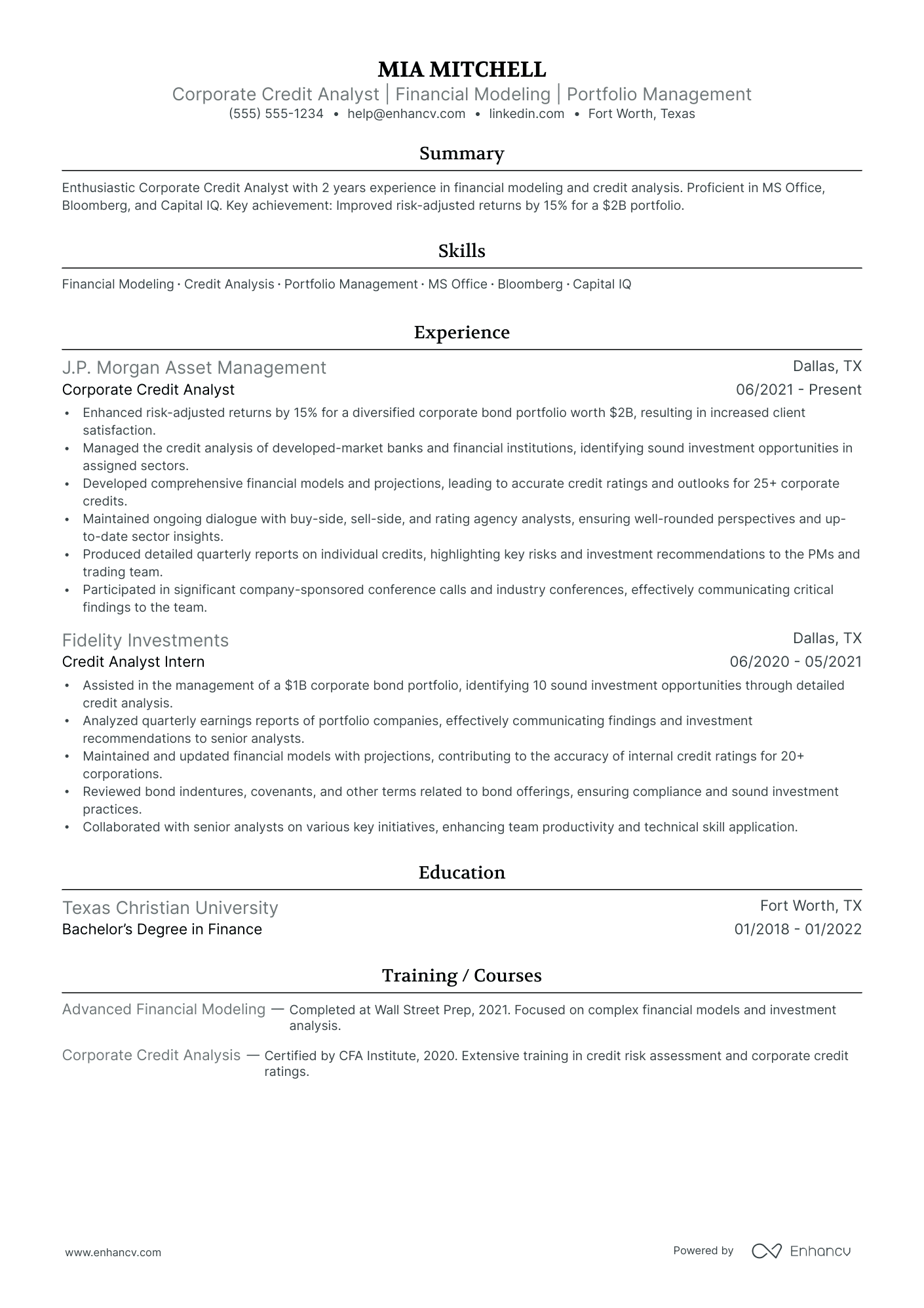 Corporate Credit Analyst resume example