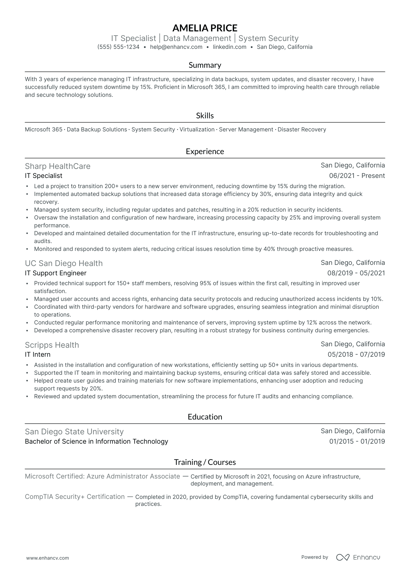 IT Systems Manager resume example