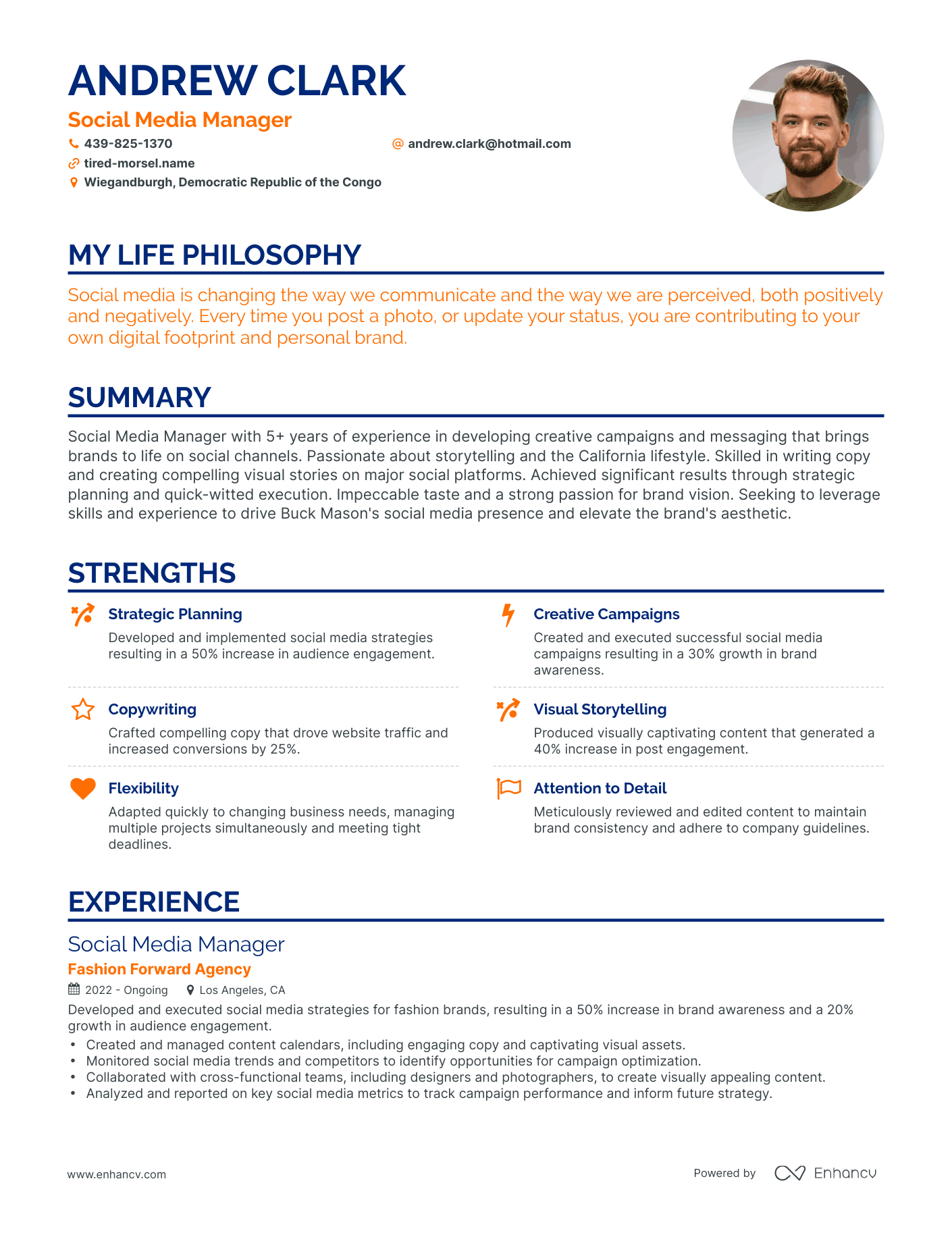 Creative Social Media Manager Resume Example