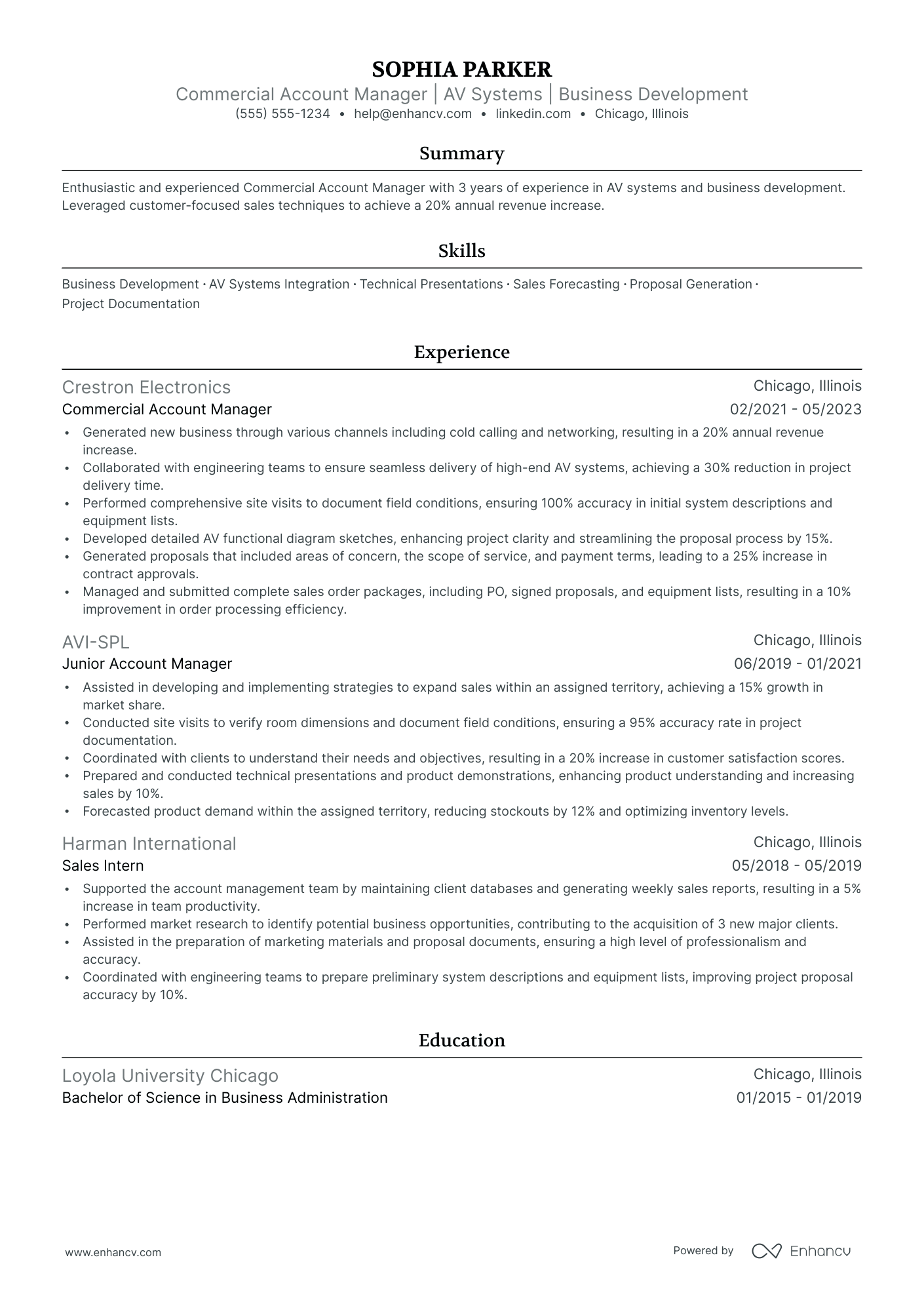 Commercial Account Manager resume example