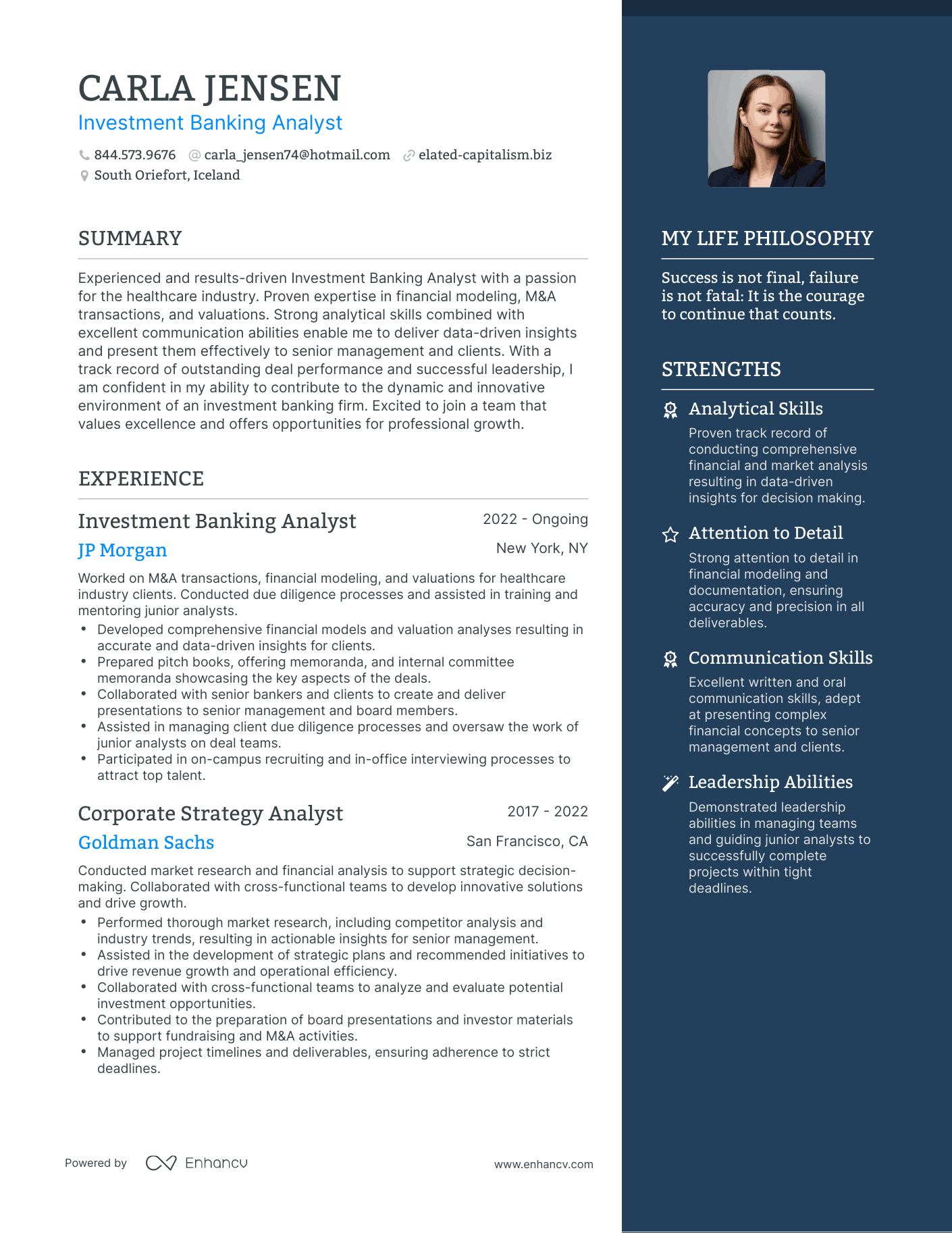 Modern Investment Banking Analyst Resume Example