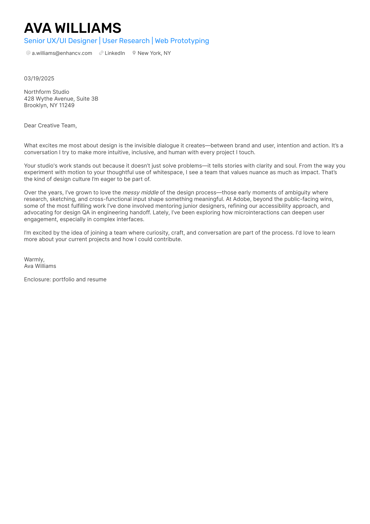 Designer cover letter