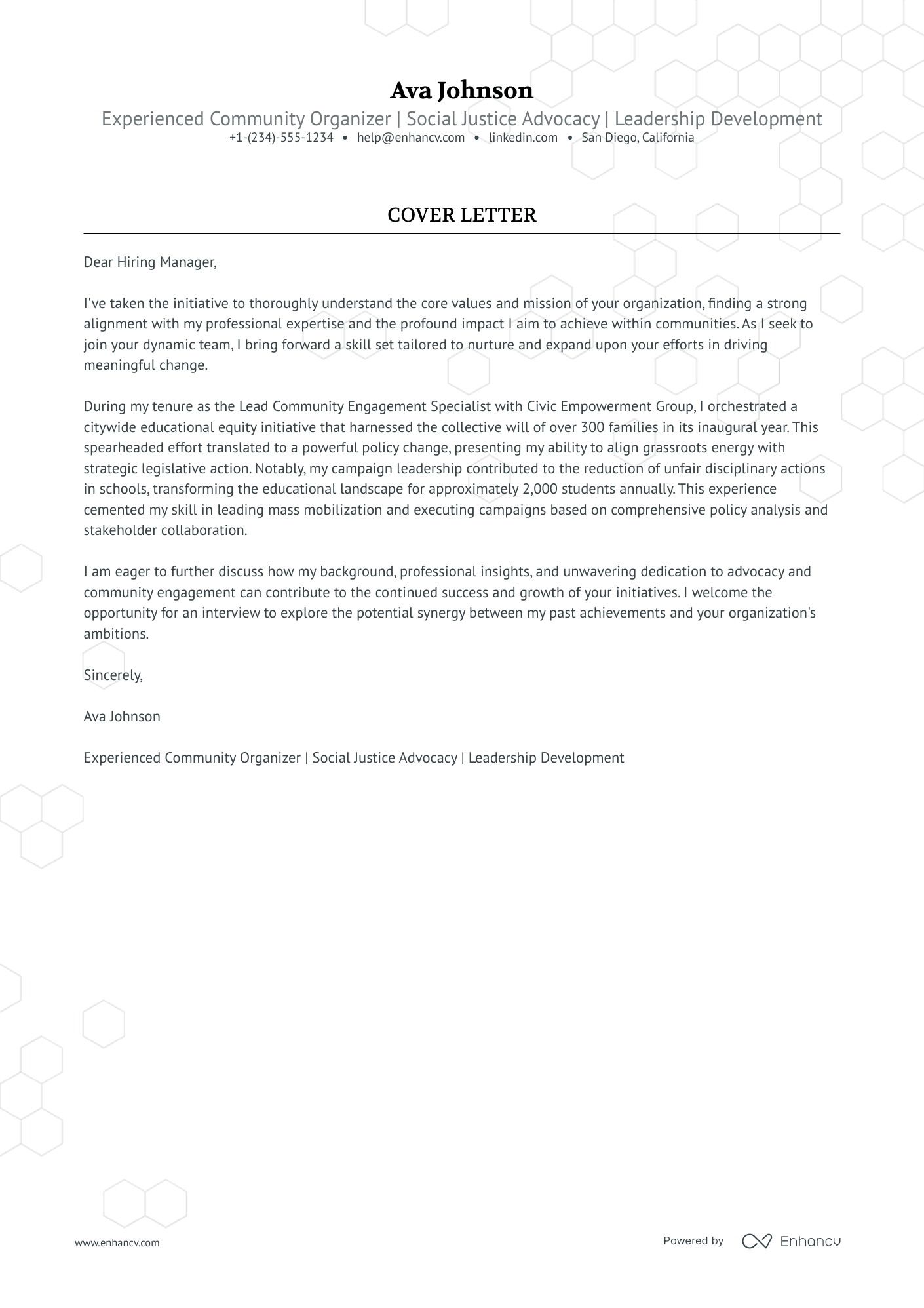 Community Organizer cover letter