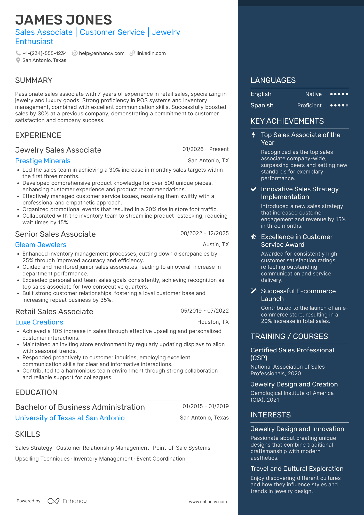 Jewelry Sales resume example