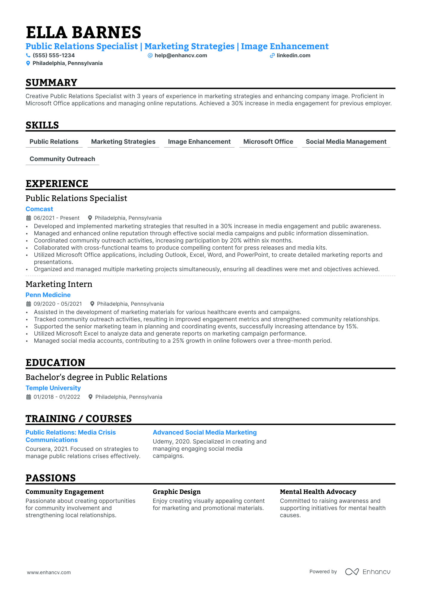 Public Relations Specialist resume example