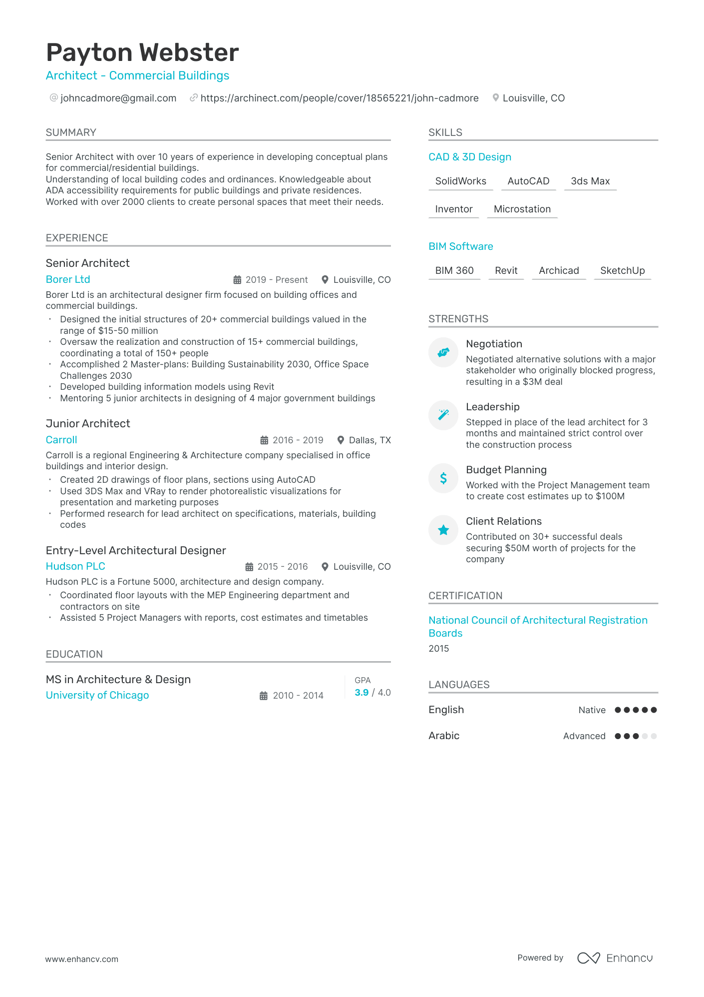 Architect resume example