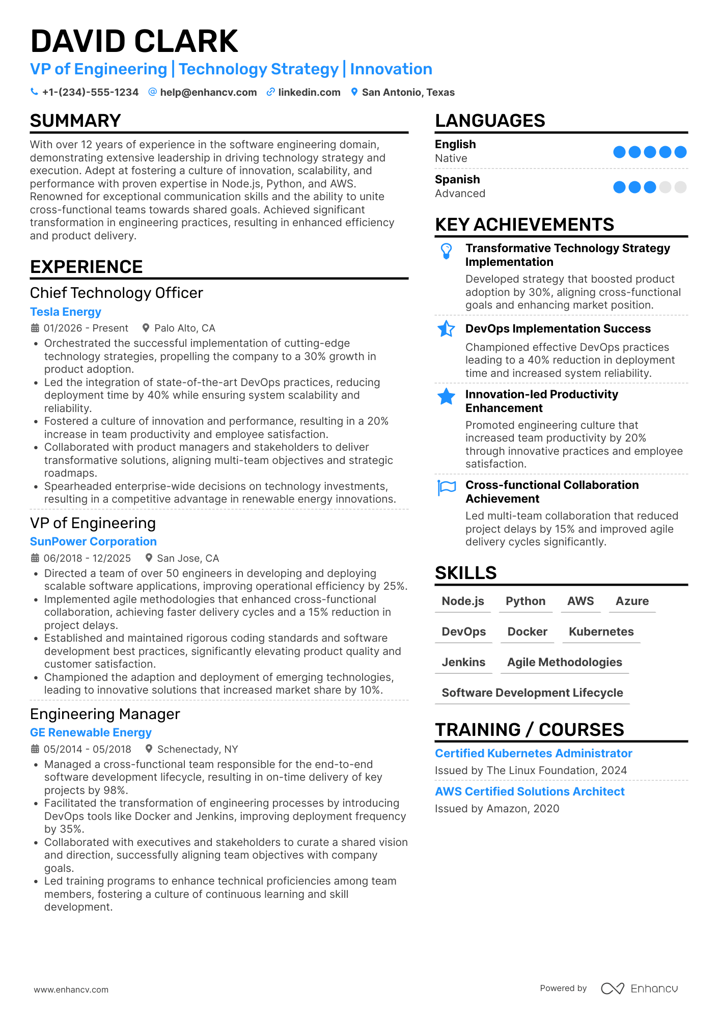 VP of Engineering resume example