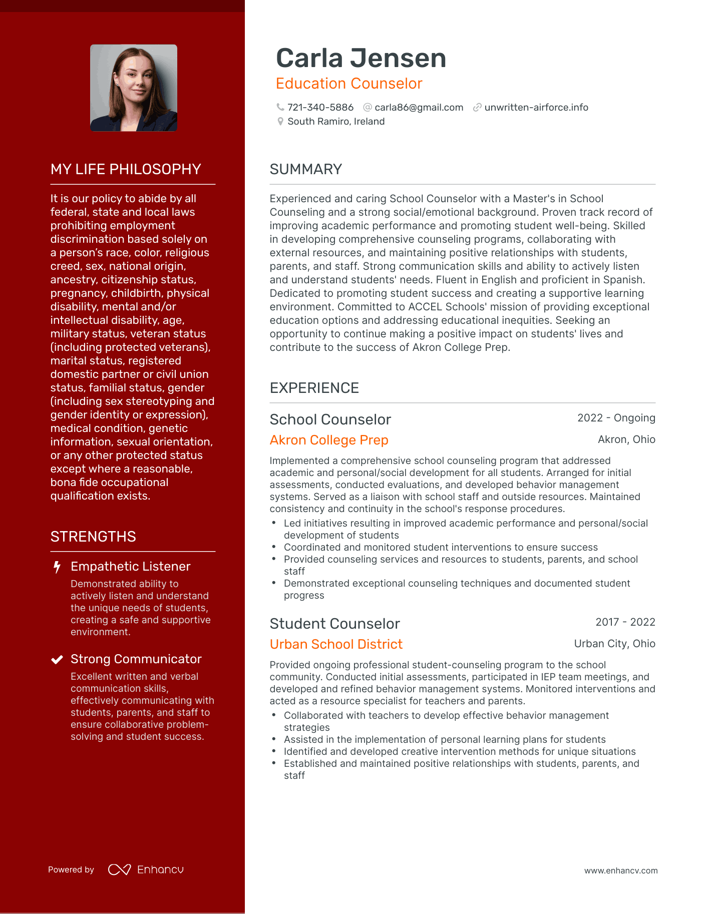 Creative Education Counselor Resume Example