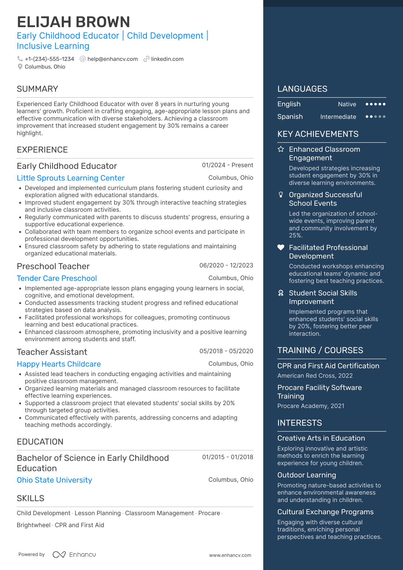 Early Childhood Teacher resume example