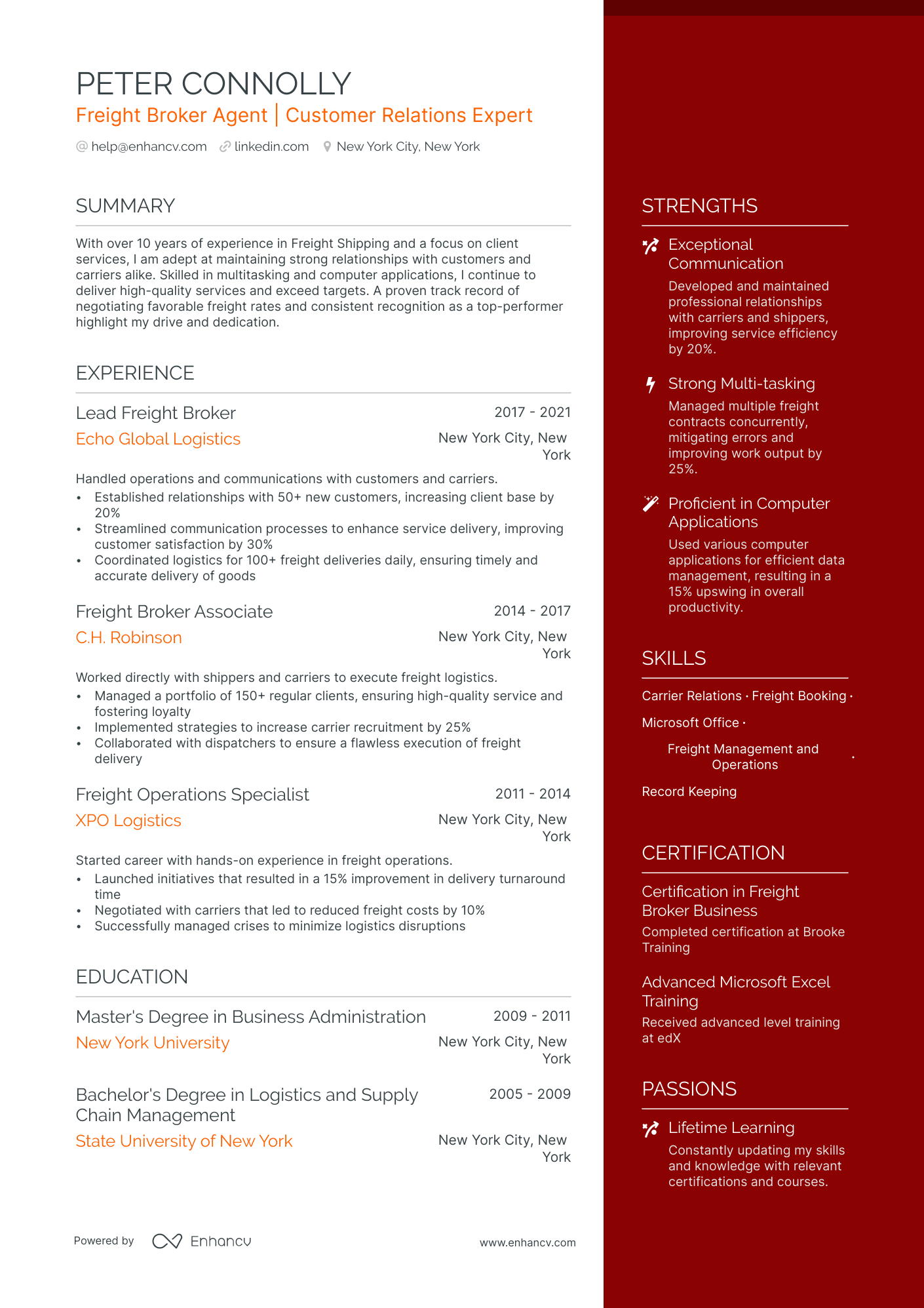 freight broker resume example