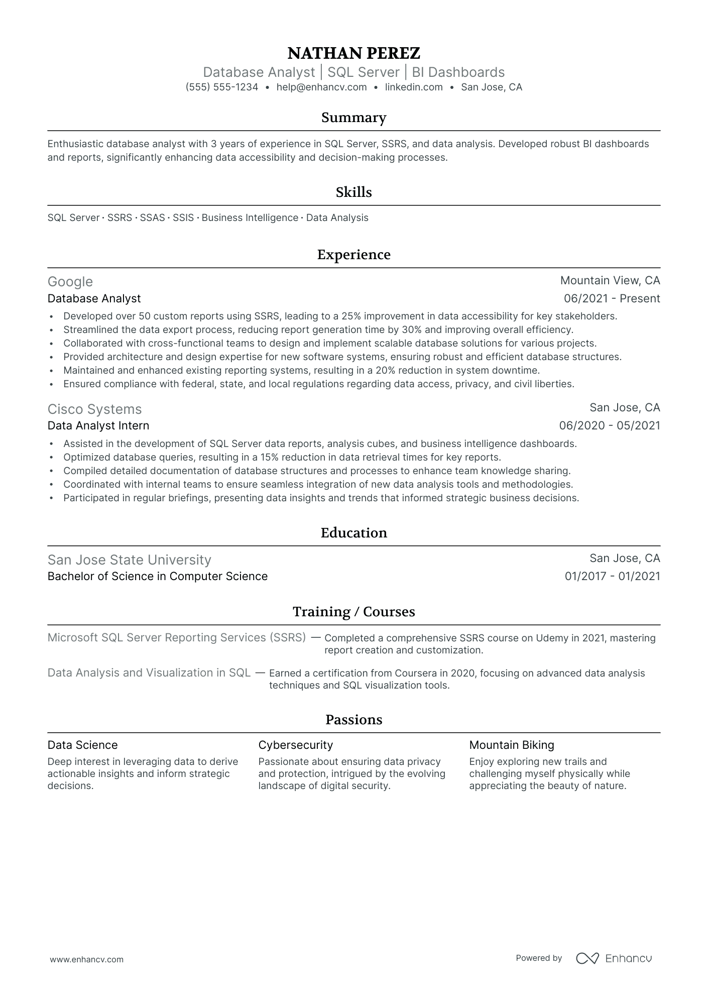 SQL Database Developer resume example