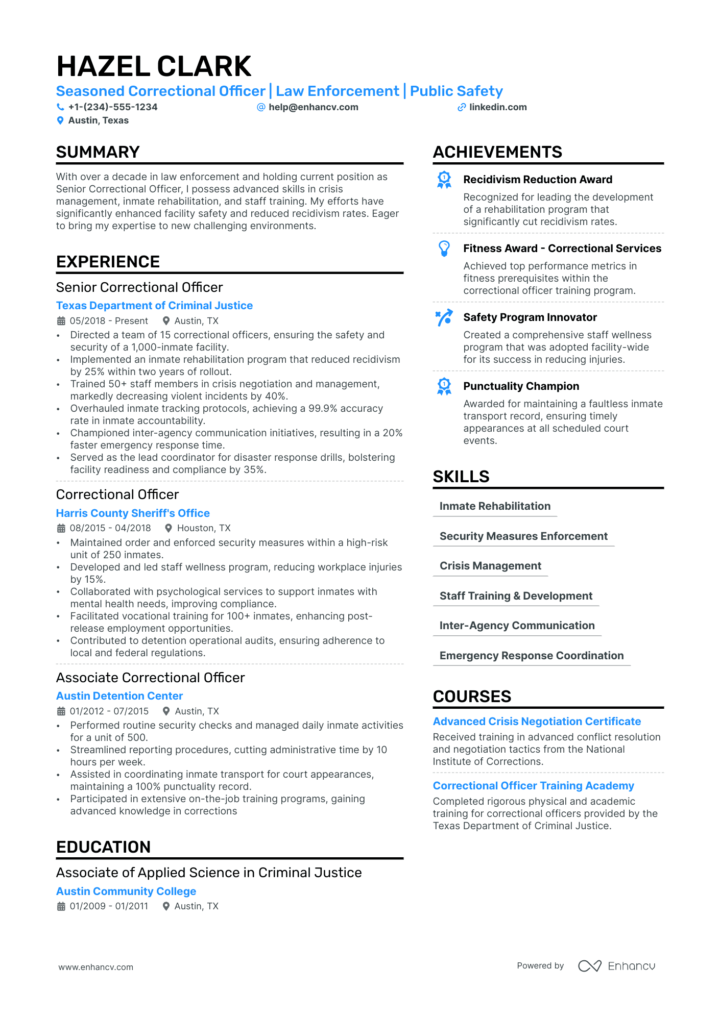 Correctional Officer resume example