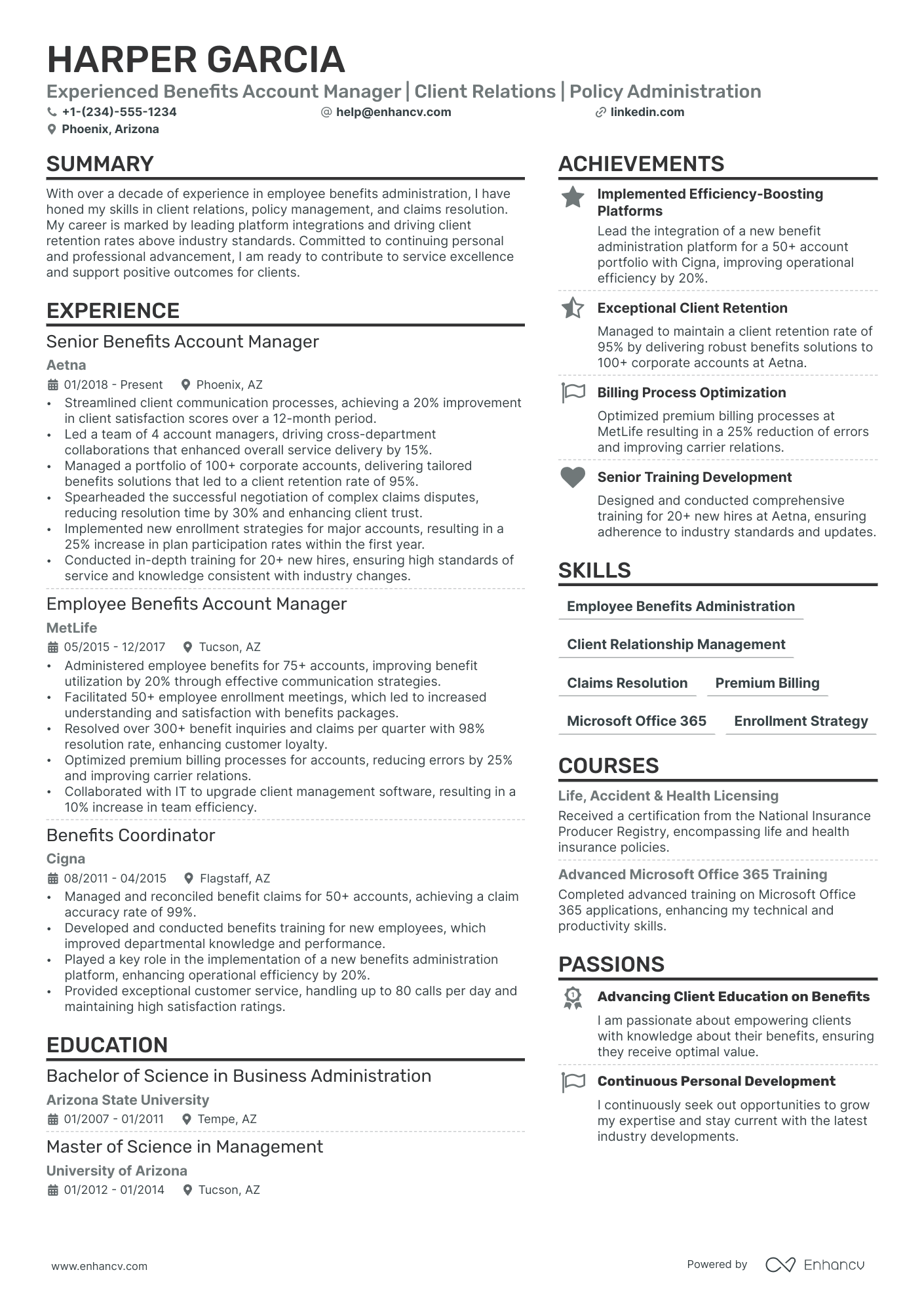 Client Account Manager resume example