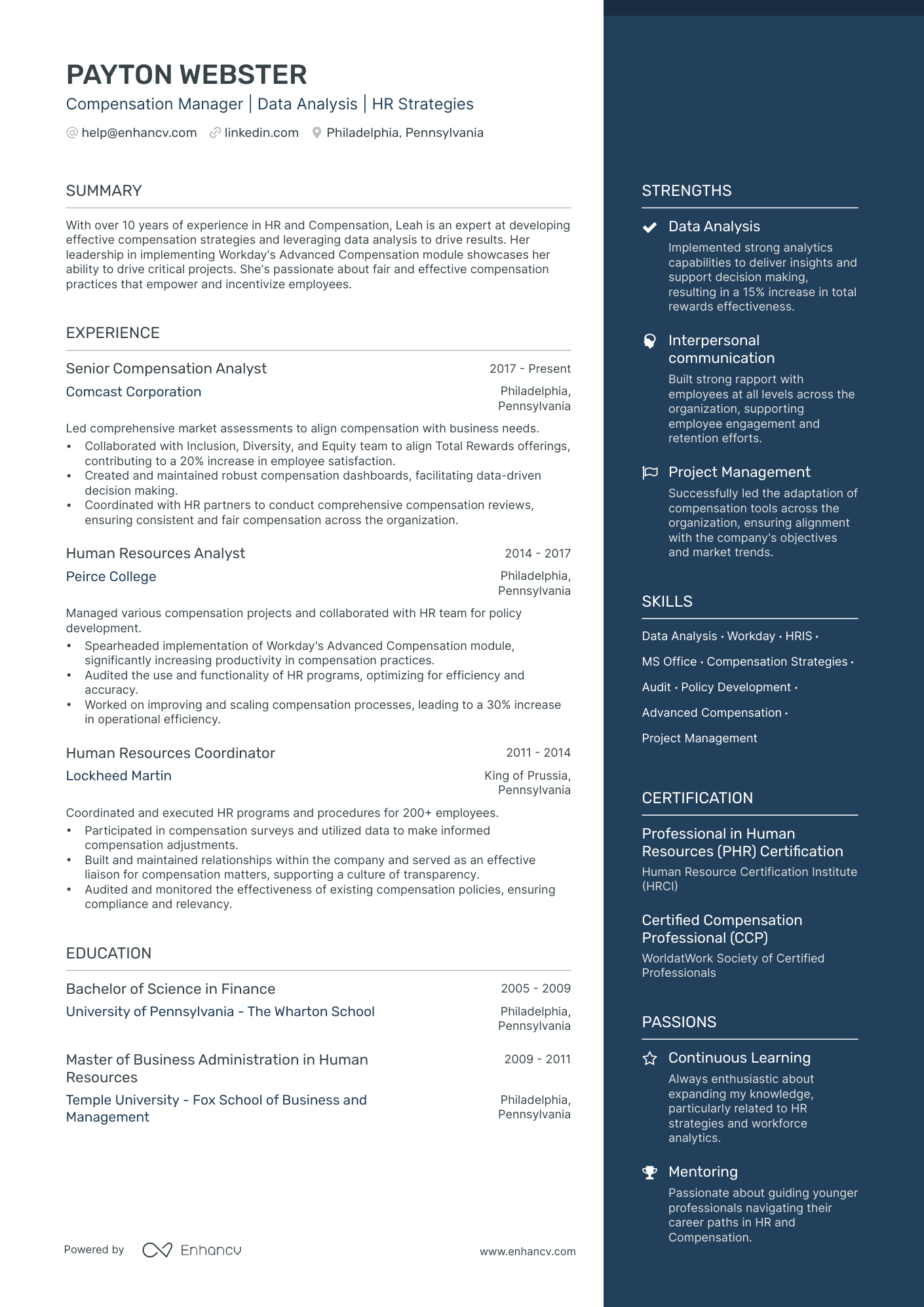 Compensation Manager resume example