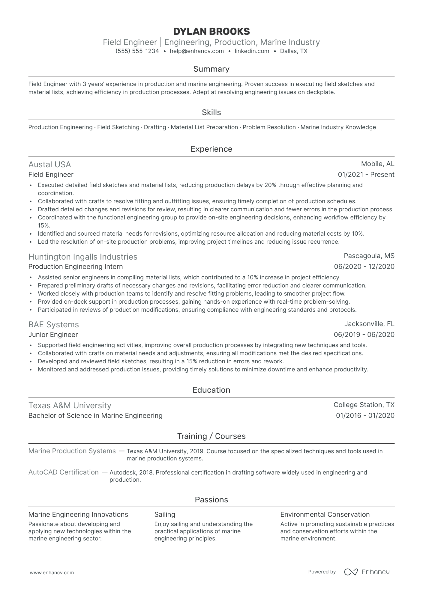 Mechanical Field Engineer resume example