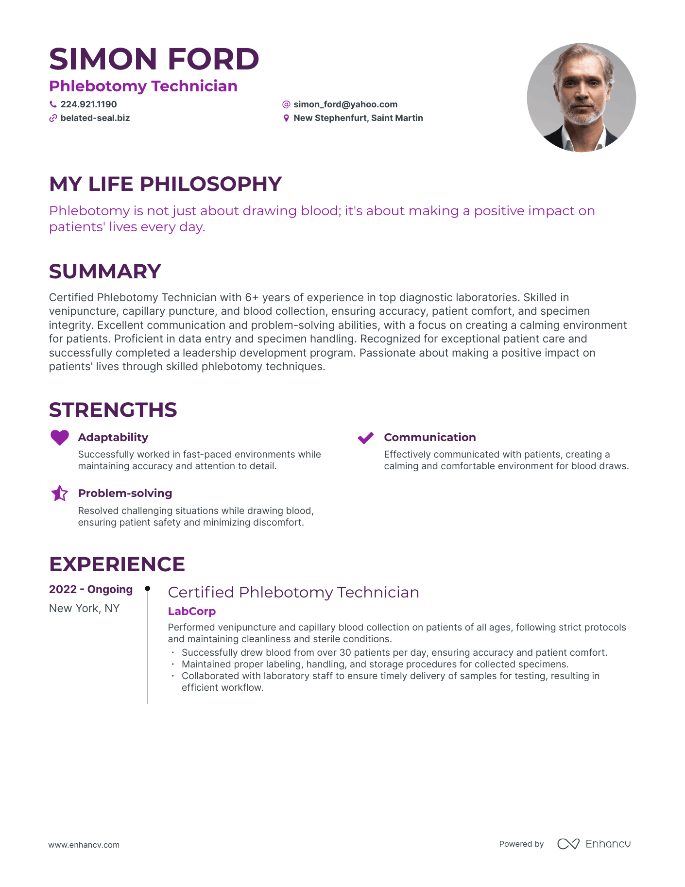 Creative Phlebotomy Technician Resume Example