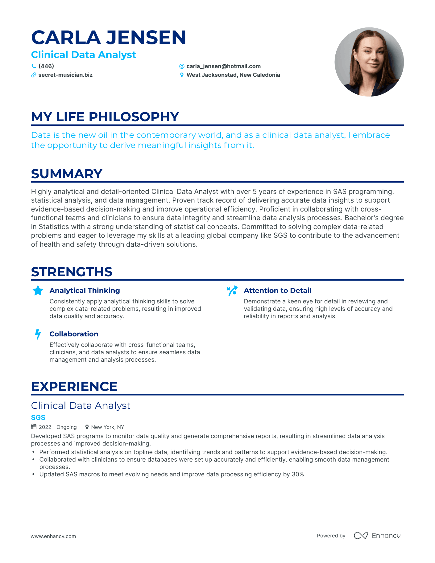 Creative Clinical Data Analyst Resume Example