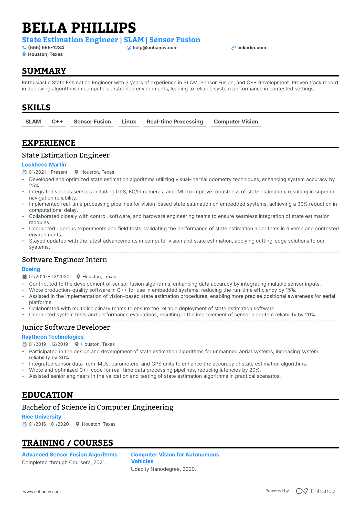 Chief Estimation Engineer resume example