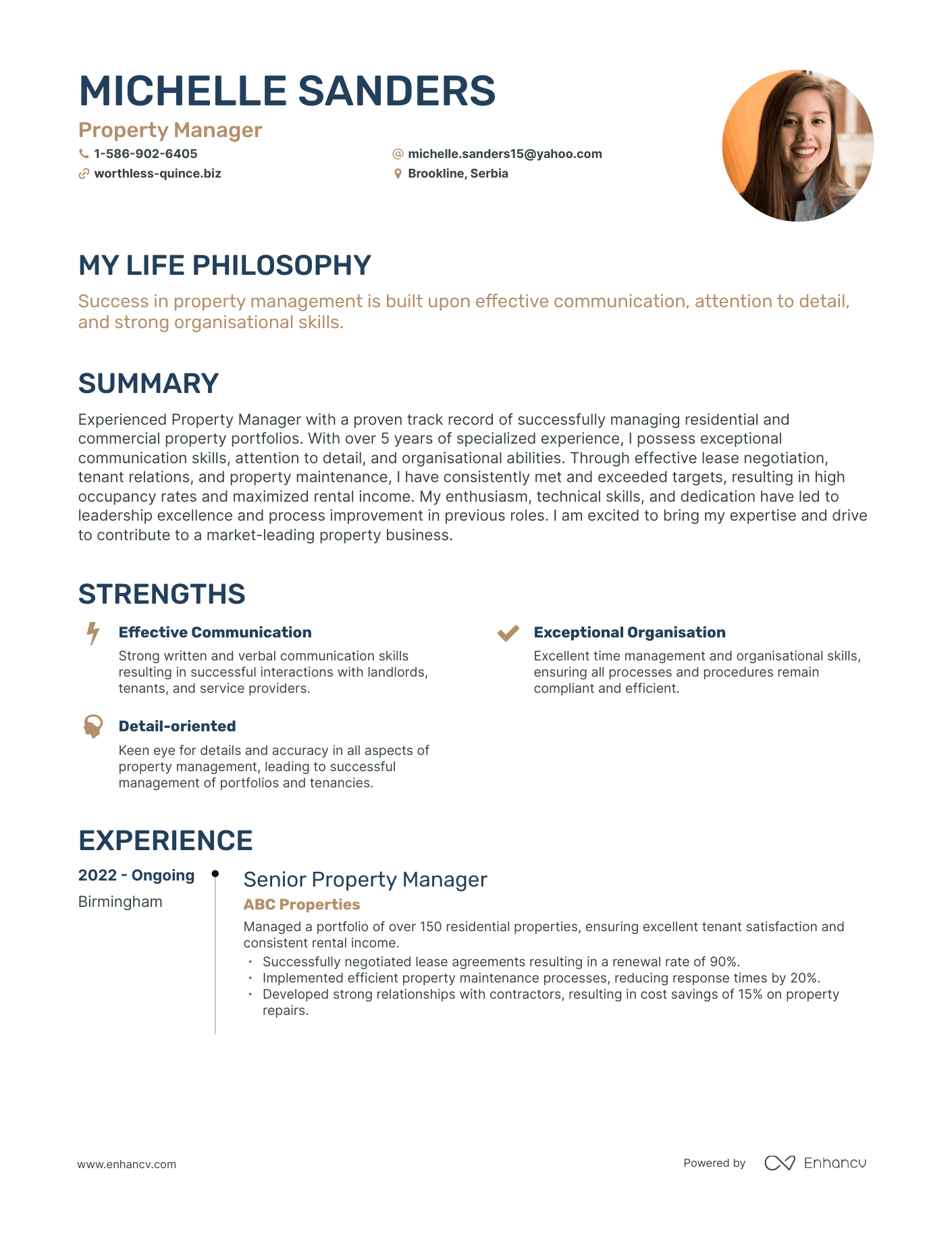 Creative Property Manager Resume Example