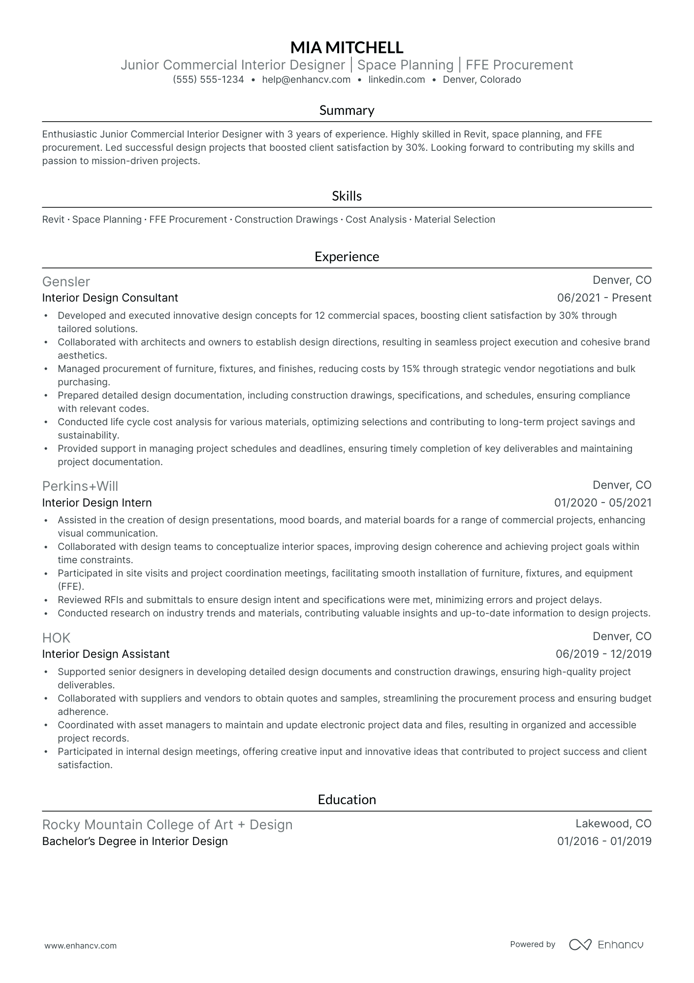 Commercial Interior Designer resume example