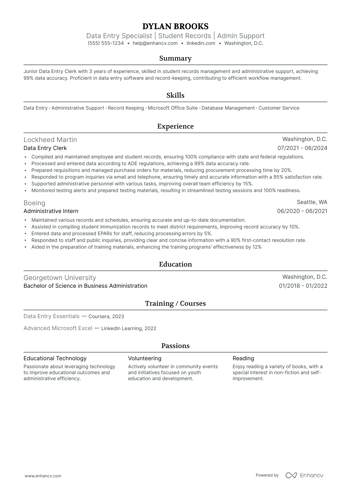 Data Entry Analyst resume example