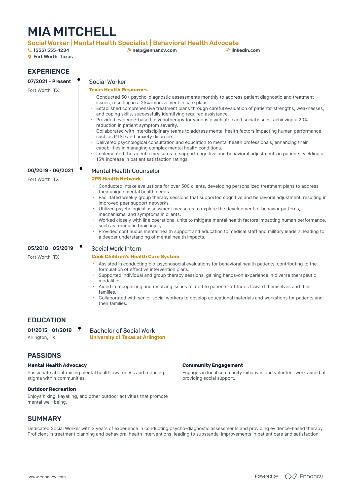 Volunteer Social Worker resume example