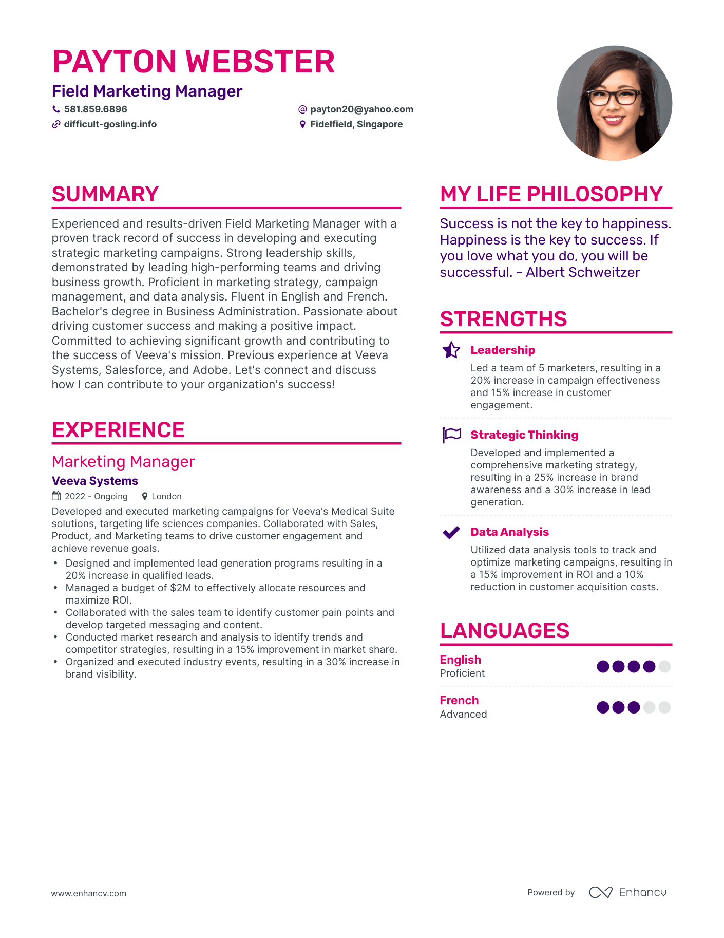 Modern Field Marketing Manager Resume Example