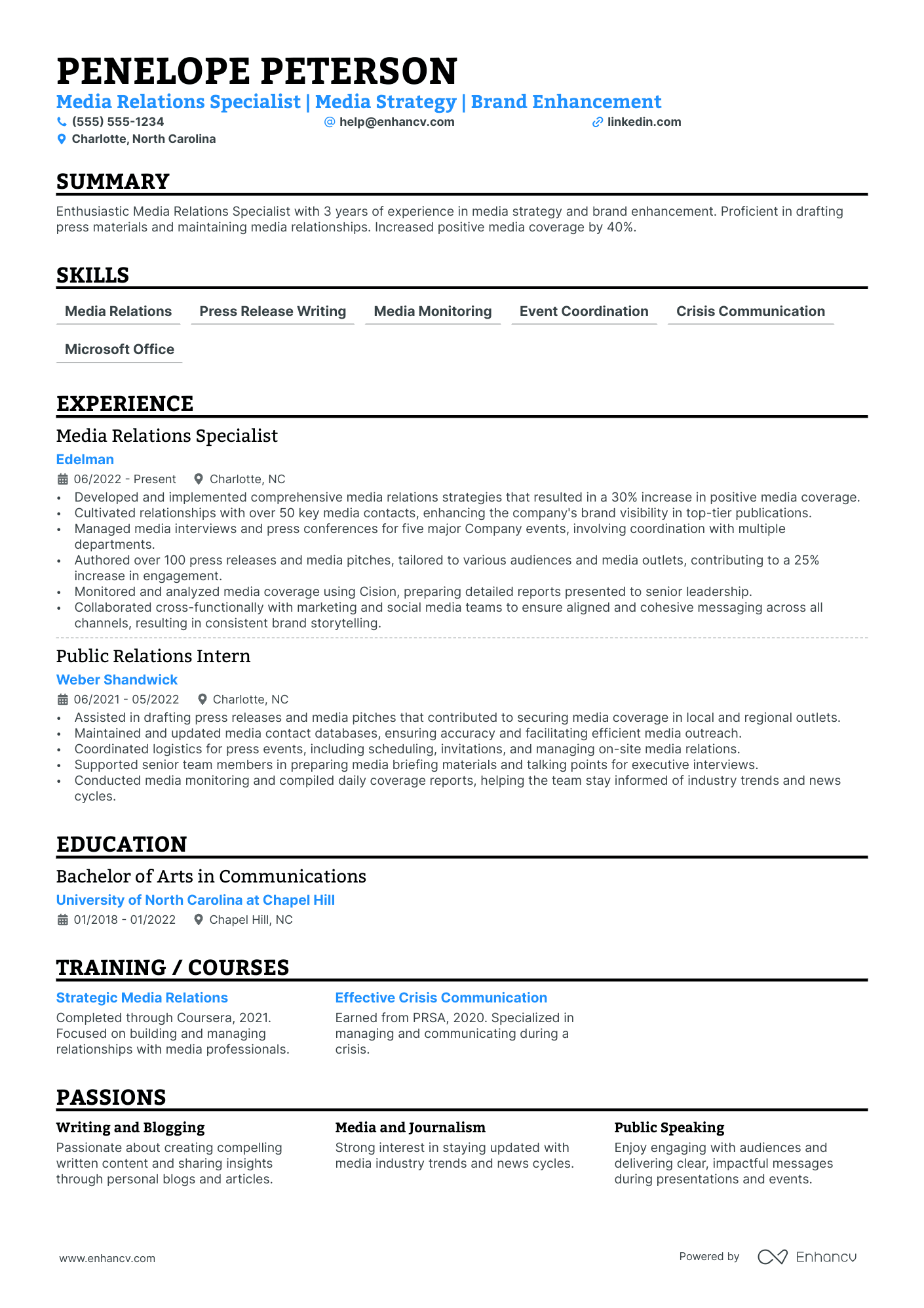 Media Coordinator resume example