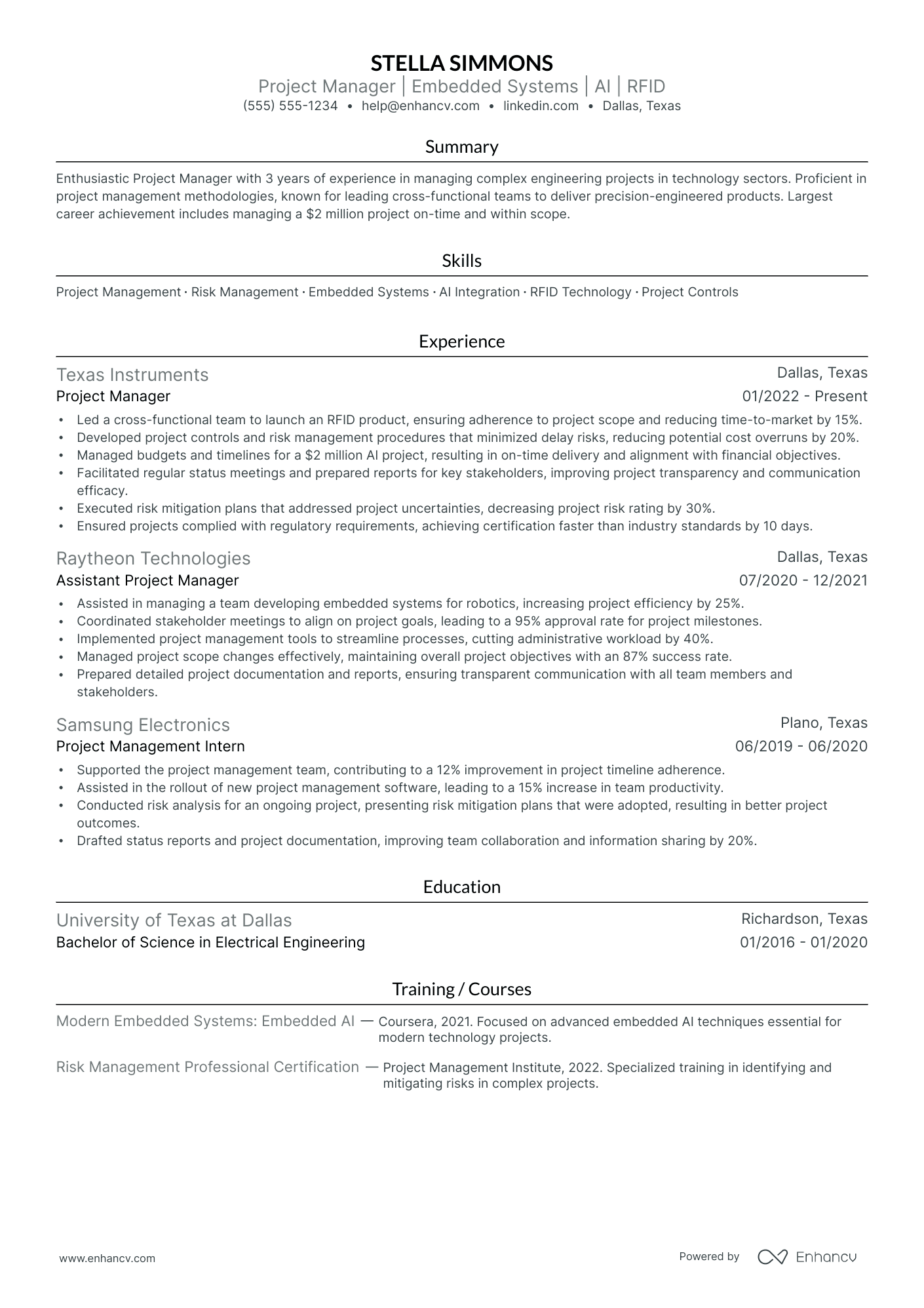 Biomedical Engineering Project Manager resume example