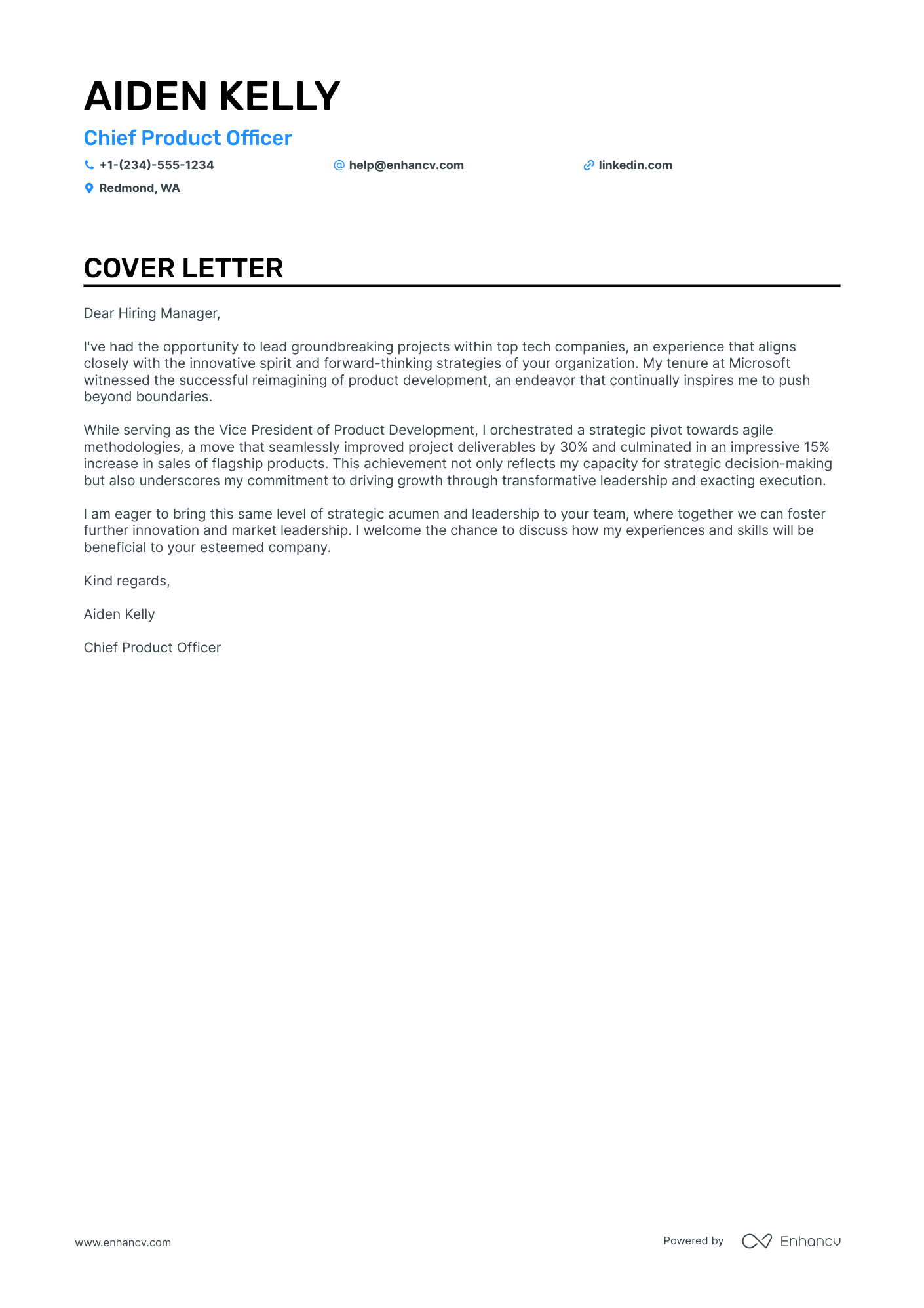 Head of Product cover letter