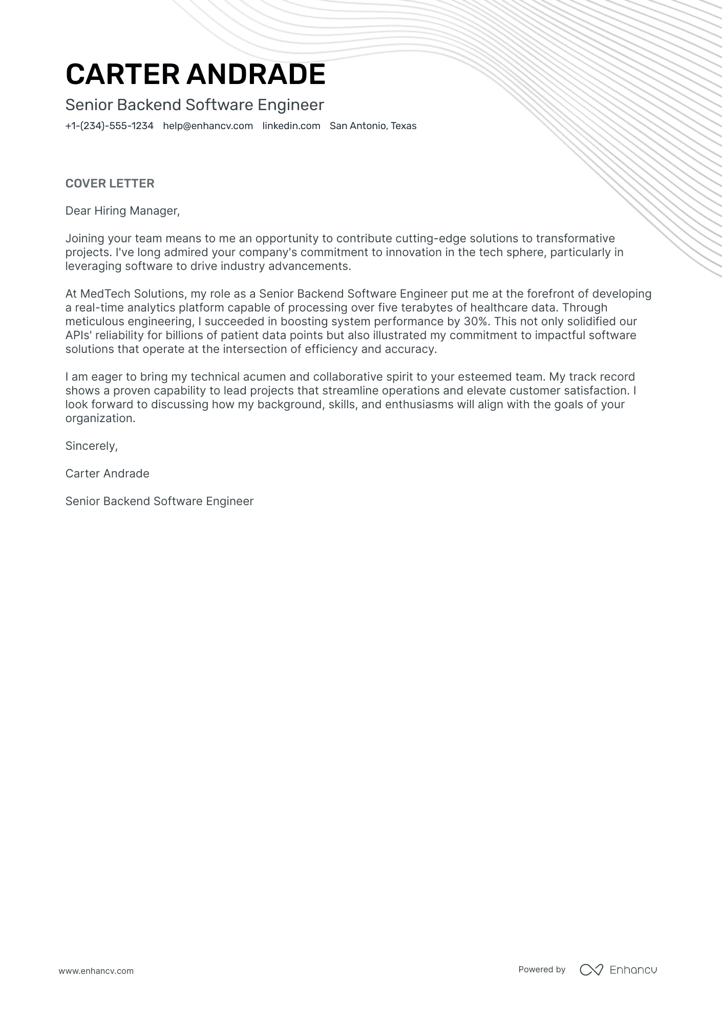 Reliability Engineer cover letter