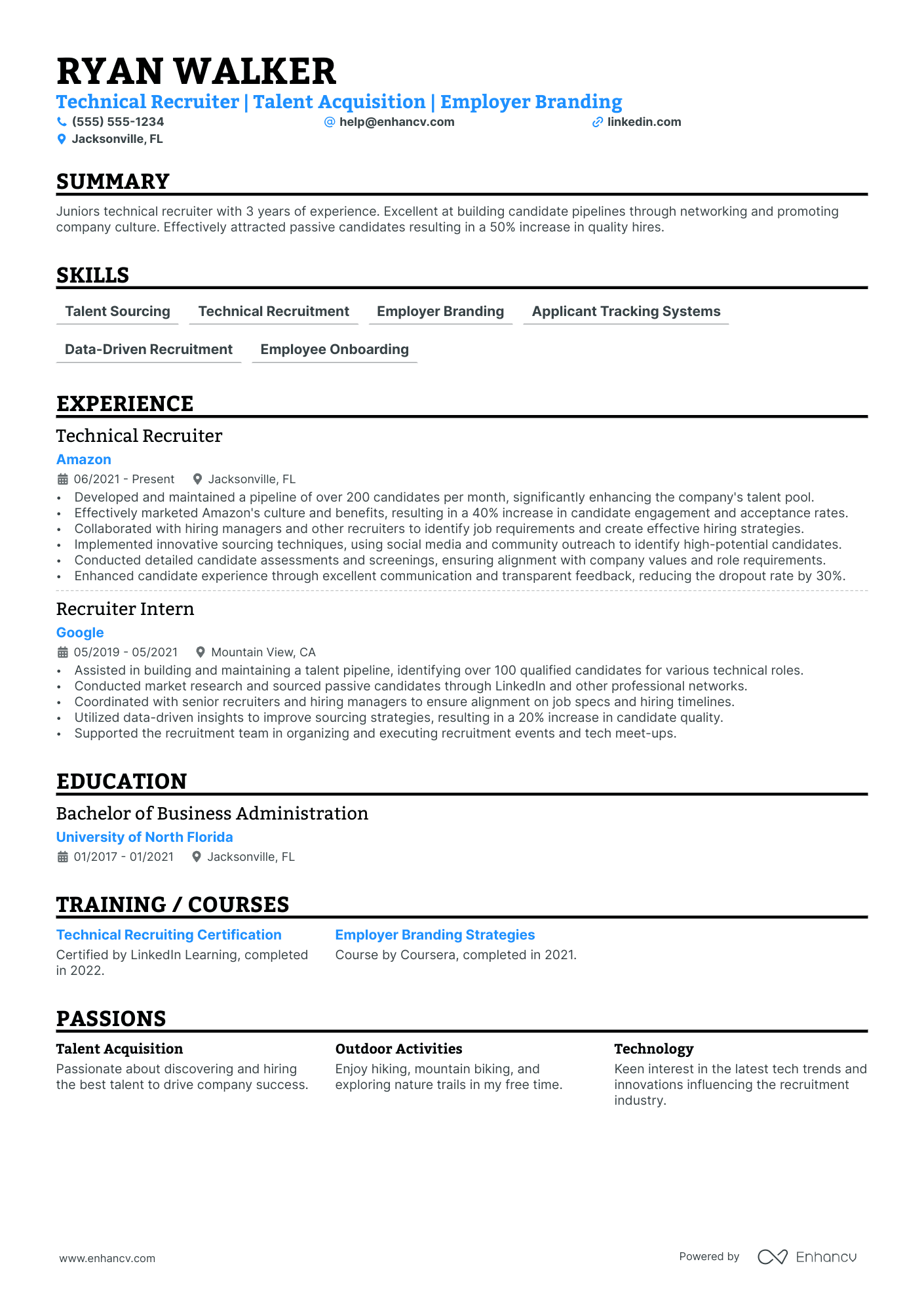 Technical Recruiter resume example