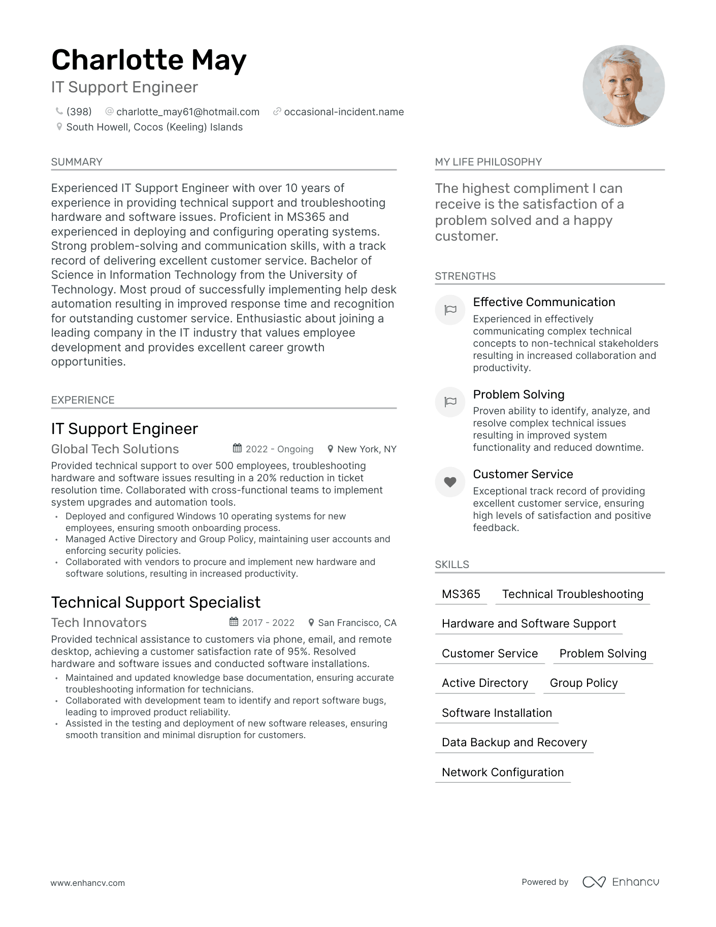IT Support Engineer resume example