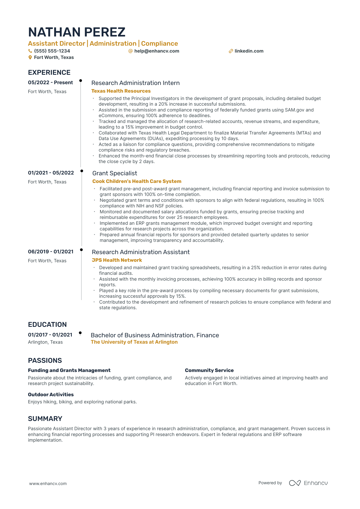 Assistant Director of Administration resume example