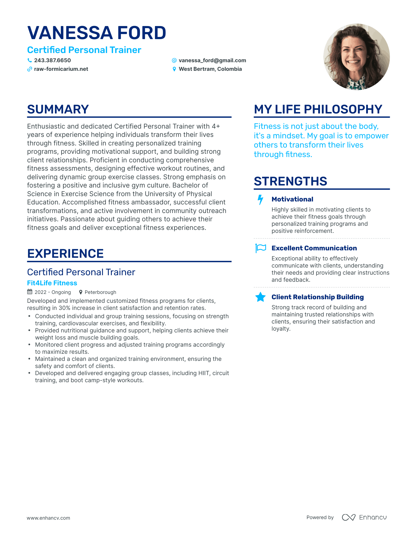 Modern Certified Personal Trainer Resume Example