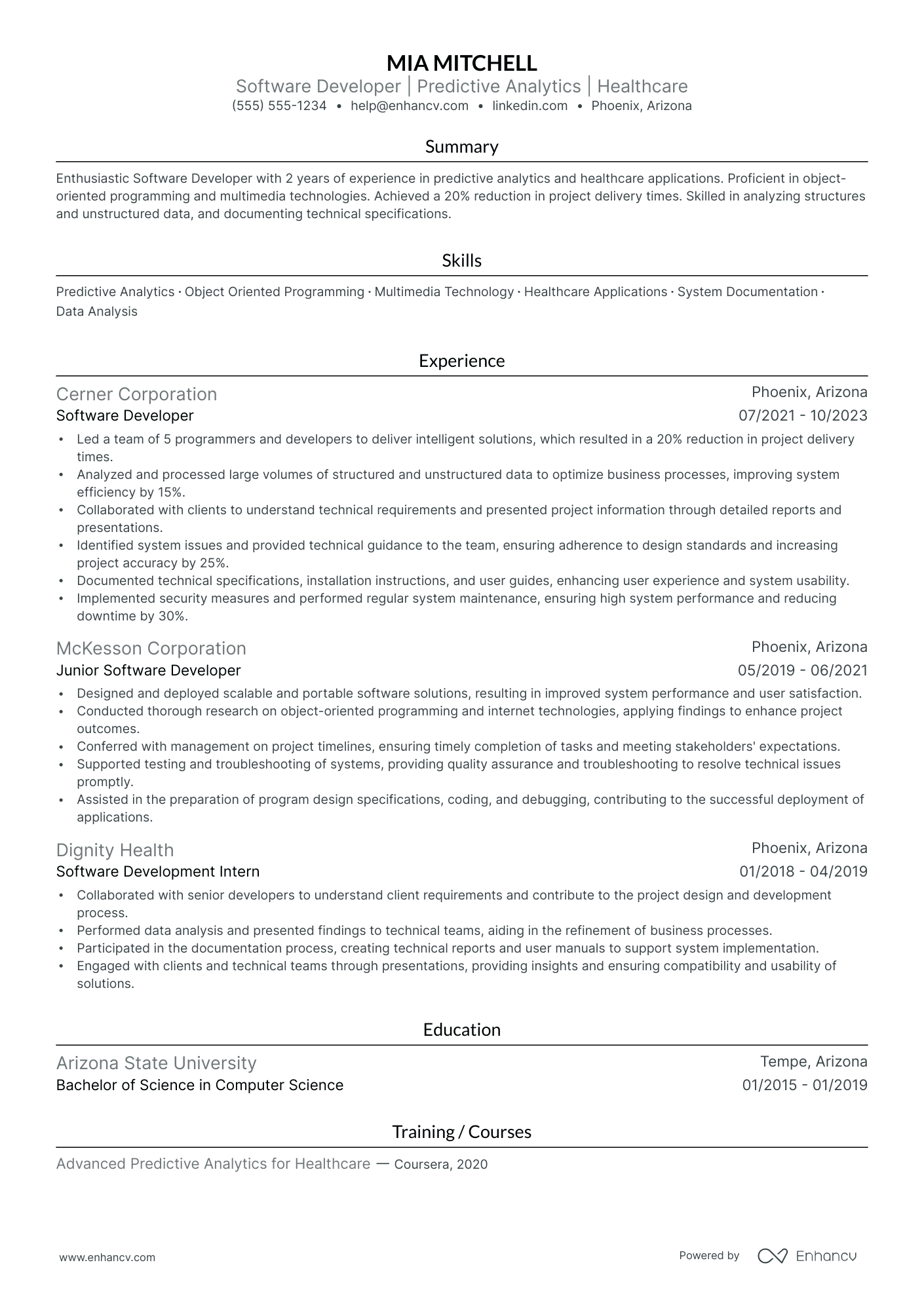 Computer Science Systems Analyst resume example