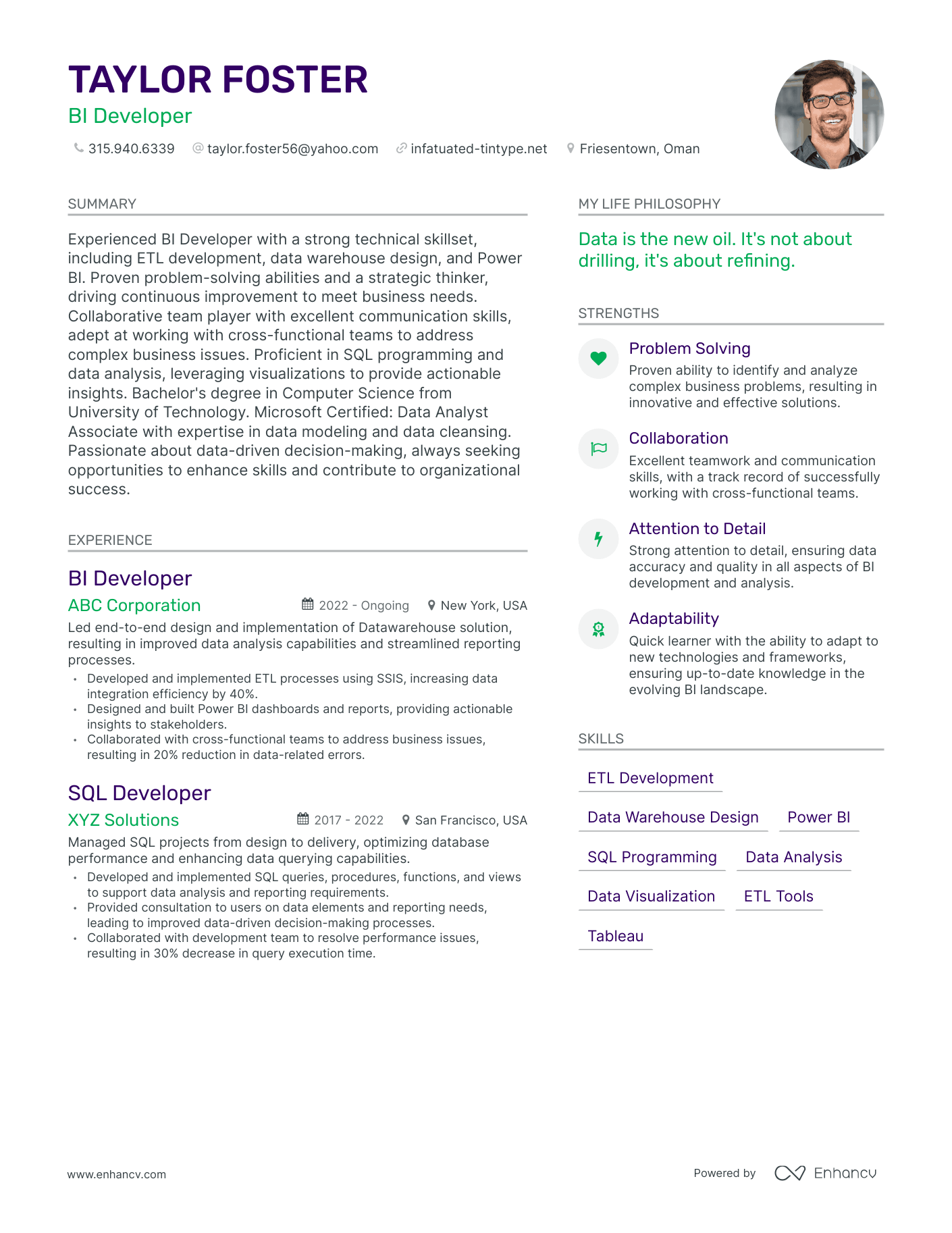 BI Developer resume example